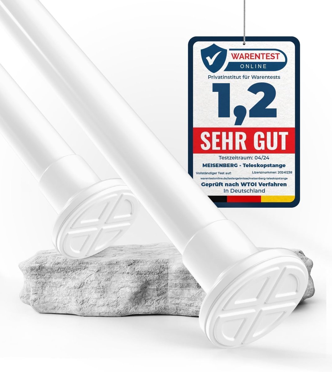 SnelShoppen - Verstelbare Tension Rod zonder Boren 50-80 cm - RVS, Wit, Ø25mm - Douchegordijnstang, Telescopische Stang voor Badkamer, Kast en meer
