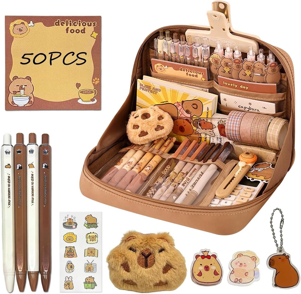 Etui - Pennendoos - Schoolspullen Opbergen - Praktische Indeling - 1 Count - Bruin