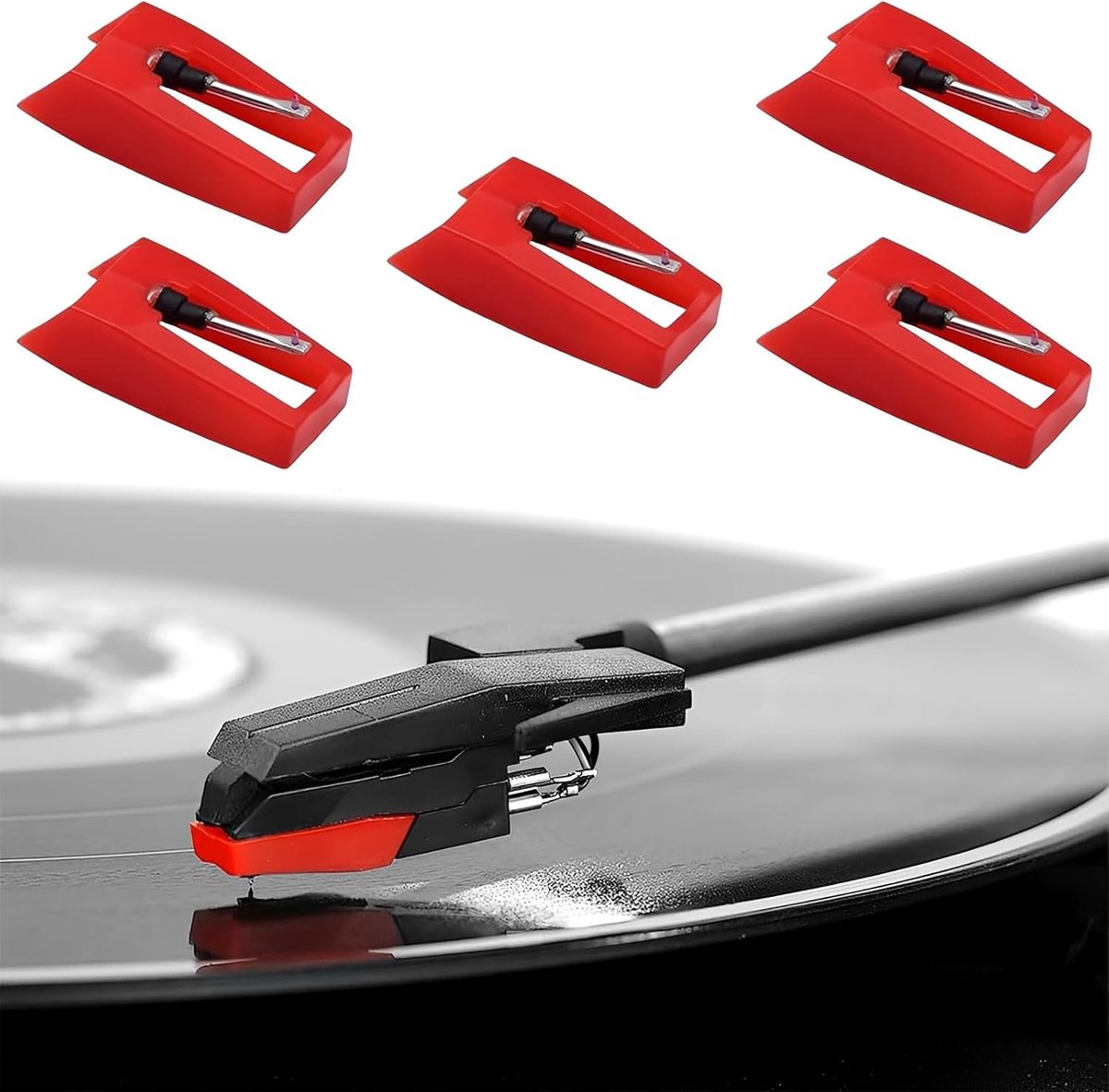 SnelShoppen - 5 Universele Diamant Platenspelernaalden - Reserve Naalden voor Vinylplatenspelers - Compatibel met de Meeste LP-spelers - Uitstekende G