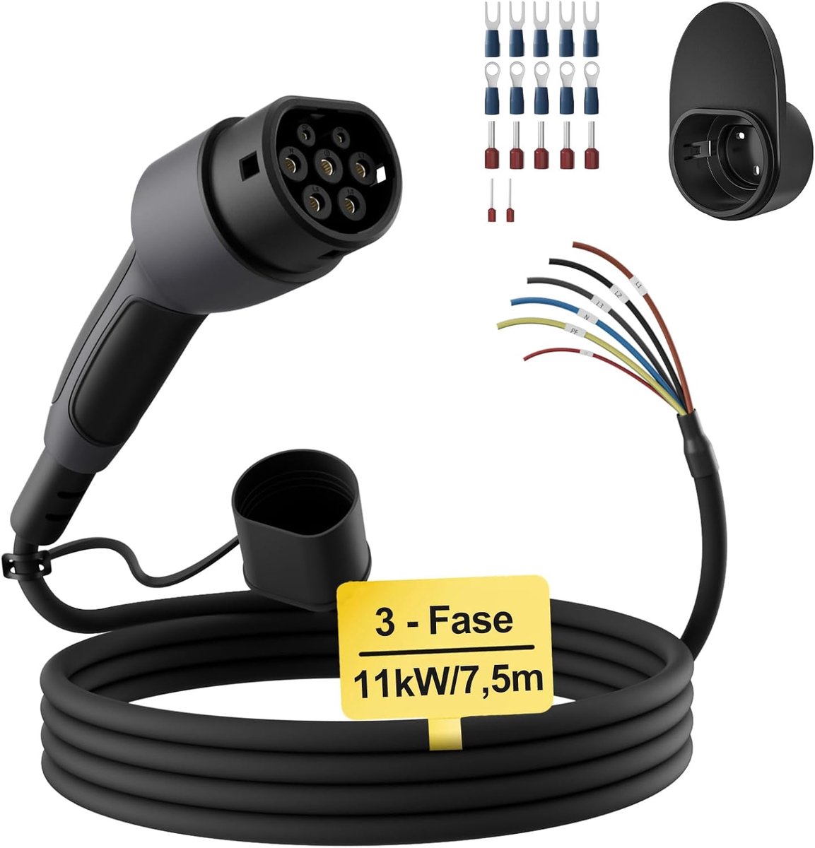 SnelShoppen - Type 2 Oplaadkabel Open Eind 11kW [3-fase|7.5m|16A] Vervangingskabel voor Wallbox en Oplaadstations