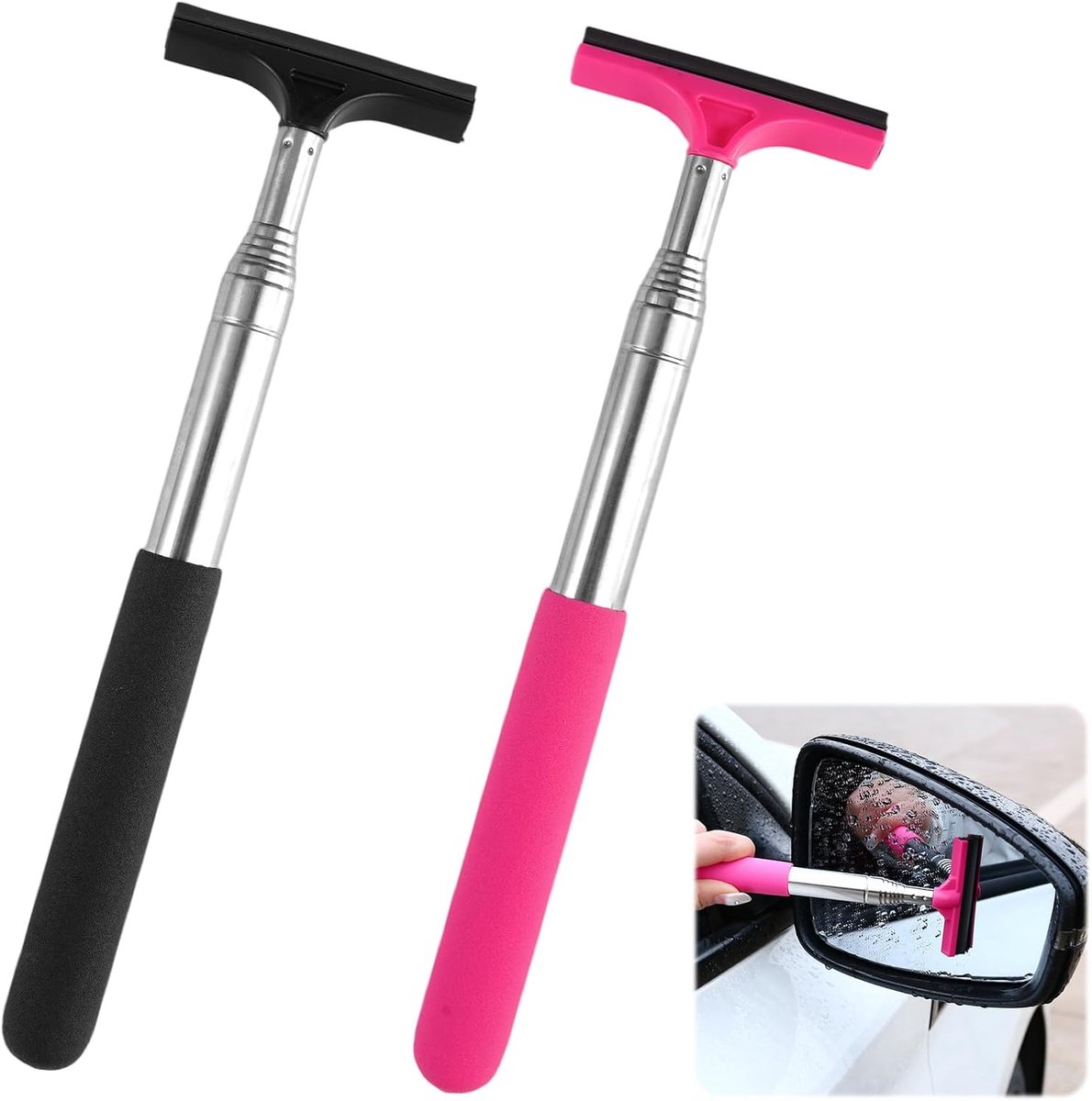 SnelShoppen - 2Pcs Auto Achteruitkijkspiegel Wisser - Uittrekbare Zijspiegel Wisser - Professionele Ruitenwisser voor Auto - Tot 98 cm - Rubber en RVS