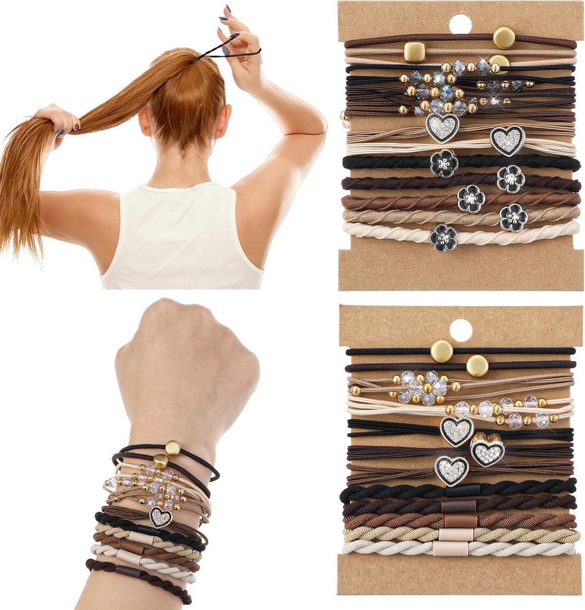Thijox - 25 Stuks Boho-Haarelastiekjes voor Dames, Scrunchies met Parels, Elastische Haaraccessoires, Armbanden, Haarbanden voor Krullend en Lang Haar