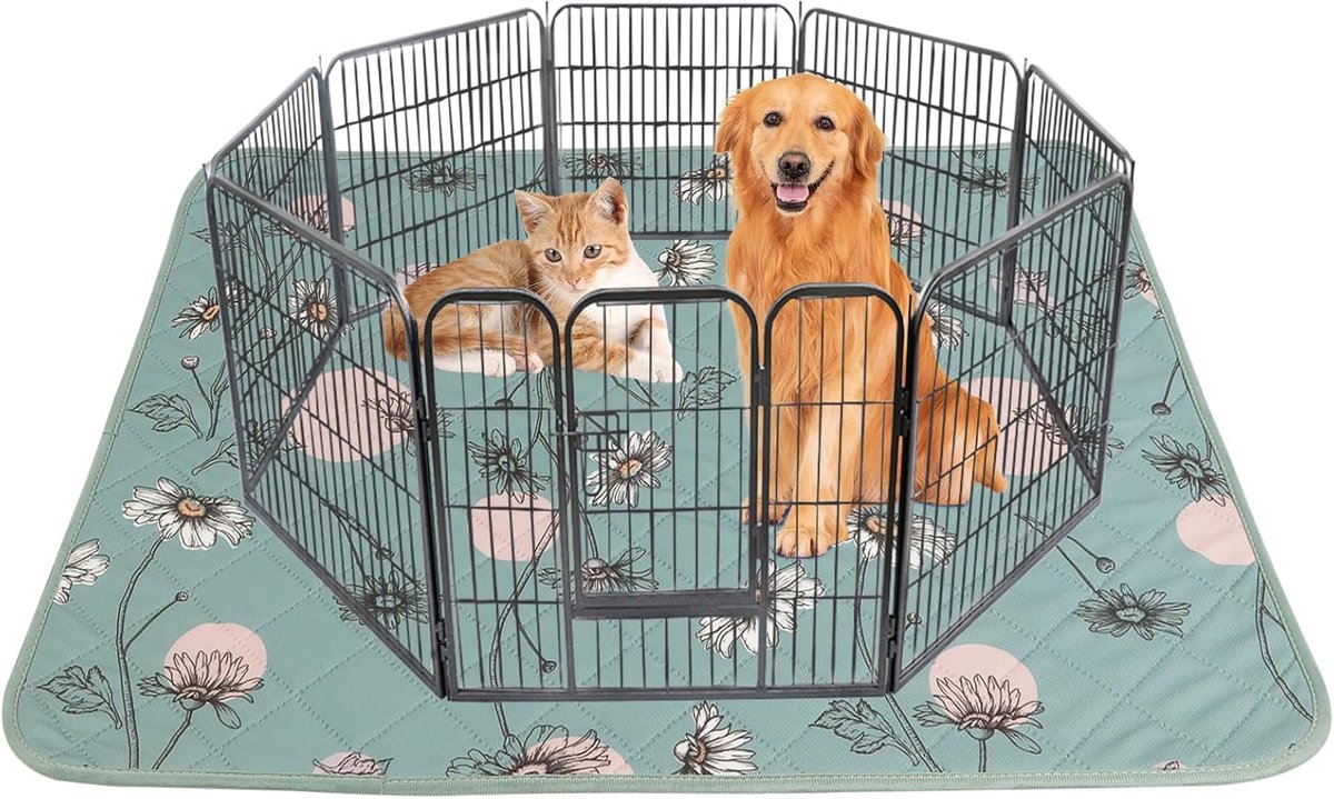 SnelShoppen - Washable Pee Pads voor Honden, Set van 2, Waterdichte en Antislip Puppy Training Mat, Sneldrogend Katoen, Groene Daisy, Herbruikbare Pup