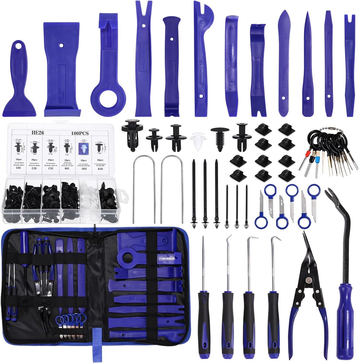 SnelShoppen - 159-delige Auto Demontage Toolset met Trim Wedges en Draagtas voor Paneelverwijdering, Dashboard Montage en Verwijdering (Blauw)