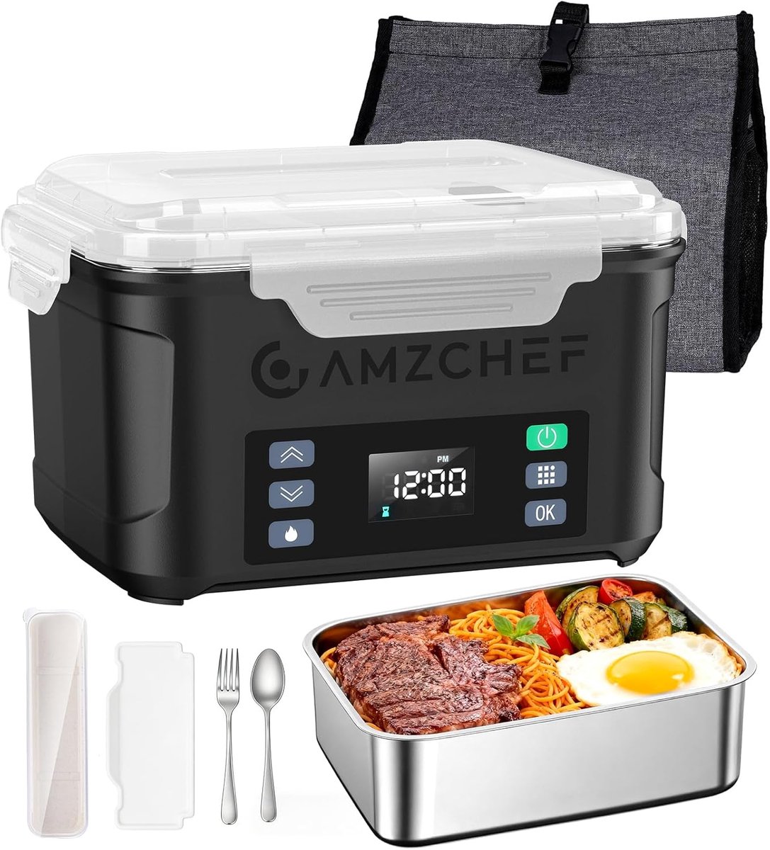 SnelShoppen - Elektrische Lunchbox - Warmhoudfunctie - 1,5L - Compact en Draagbaar - Ideaal voor Werk, School, Camping - Zwart