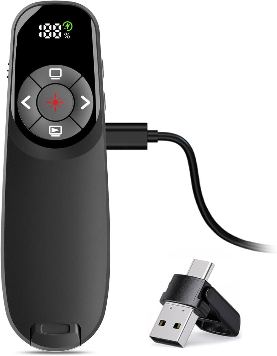 SnelShoppen - Oplaadbare Presentatie Clickers met Timer Display - Draadloze PPT Powerpoint Presenter Remote - USB Type C - 2,4 GHz Slide Advancer voor