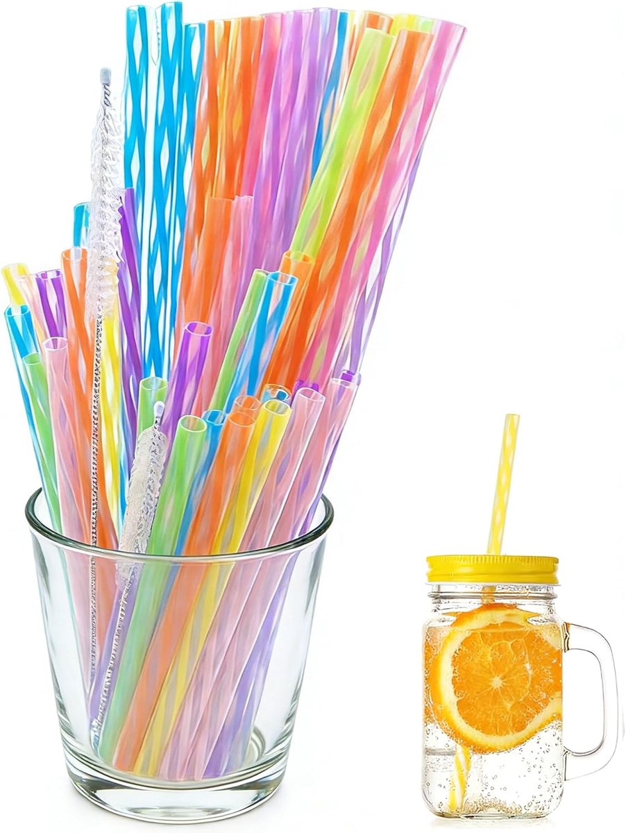 SnelShoppen - 60 Stuks Plastic Rietjes, 2 Maten Gekleurde Herbruikbare Rietjes met 2 Rietjes Borstels, Ideaal voor Smoothies, Sap, Cocktails, Warme Dr
