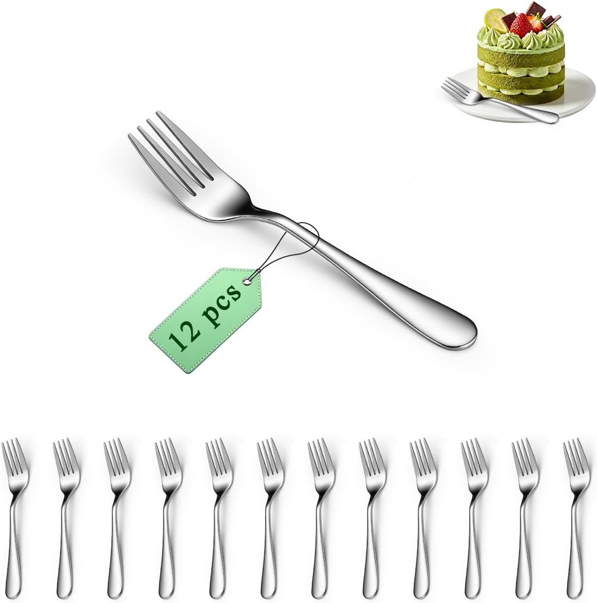 SnelShoppen - Dessert Forks Set van 12 - RVS Cake Forks 14 cm voor Cocktail, Dessert, Fruit, Appetizer - Perfect voor Feest, Hotel, Restaurant, Cafe