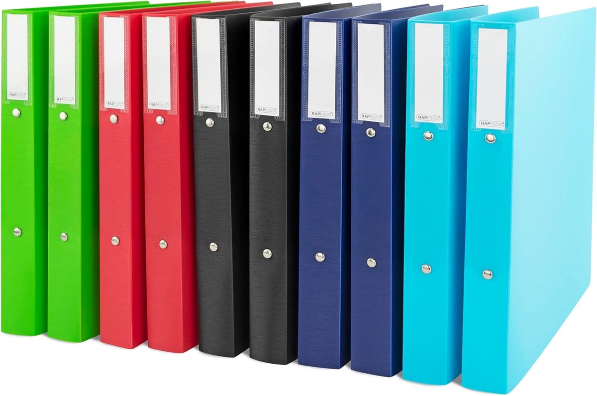 SnelShoppen - Set van 10 A4 2-Ring Binders in Heldere Kleuren | 38mm Rug, Duurzaam Polypropyleen, Perfect voor School, Kantoor en Archiveren