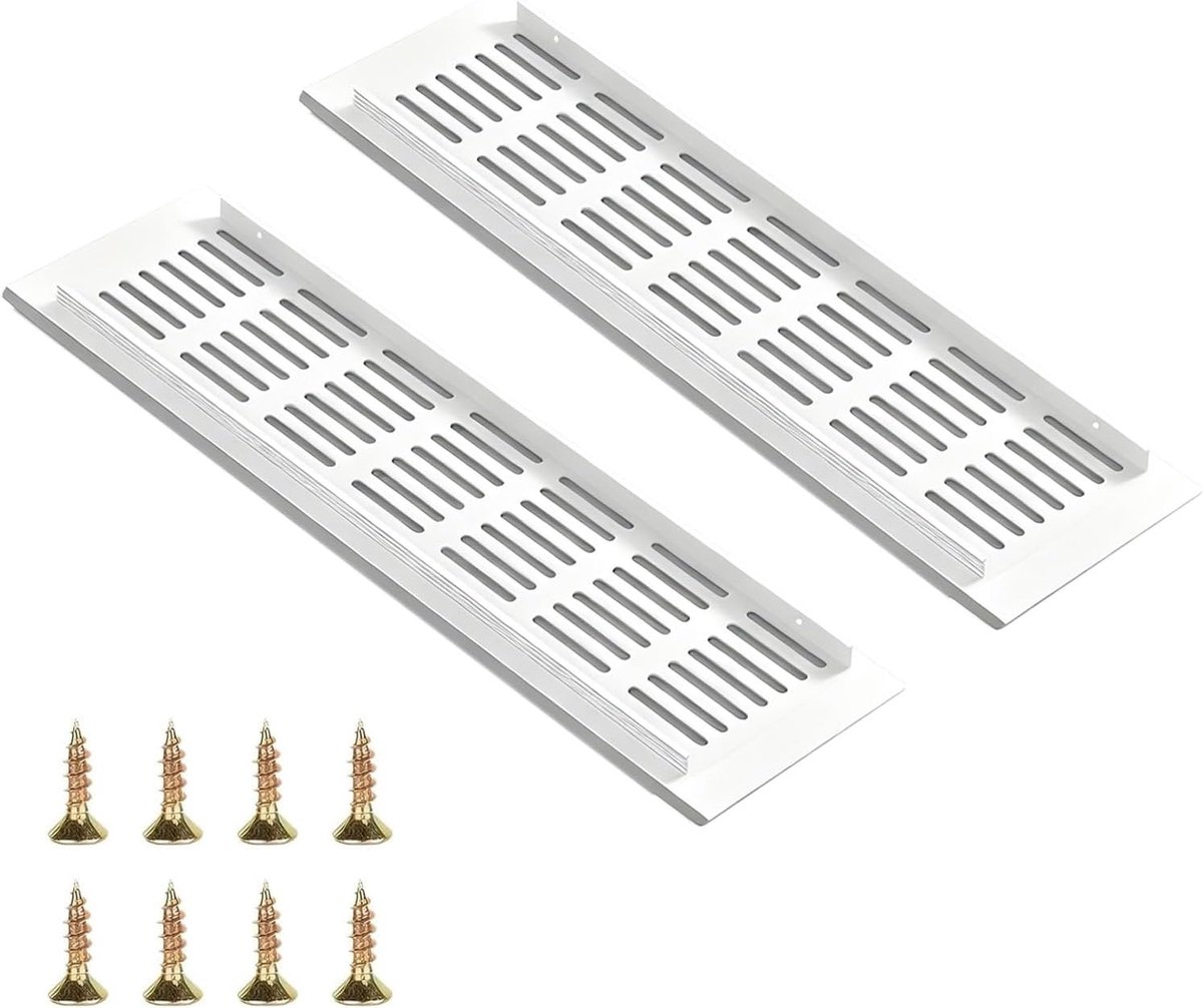 SnelShoppen - 2 Stuks Ventilatie Grilles 80x300mm Aluminium - Witte Rechte Ventilatieroosters met Schroeven voor Badkamer, Keuken en Slaapkamer