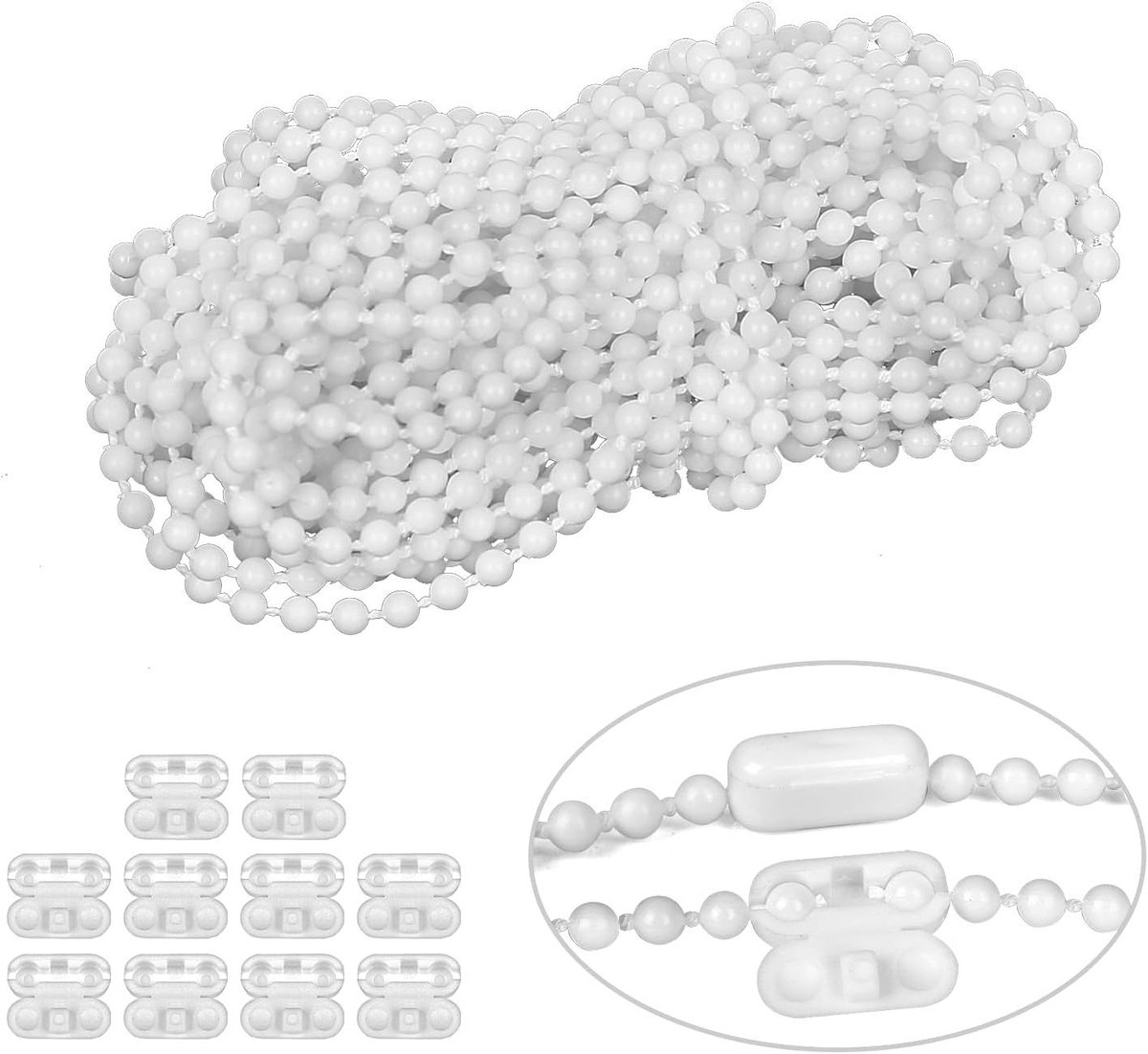 Verstelbare 10 meter lange parelketting voor rolluiken met 10 koppelconnectors voor verticale jaloezieën