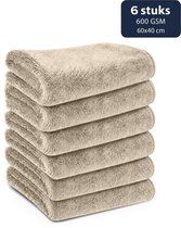 Liviahome 6 pièces - Chiffon de séchage Fastdry - Beige - 60x40 cm - Microfibre - Super absorbant jusqu'à 800 ml d'eau - Multifonctionnel - Sans traces et sans calcaire - Pour salle de bain, Cuisine, Fenêtres et voiture