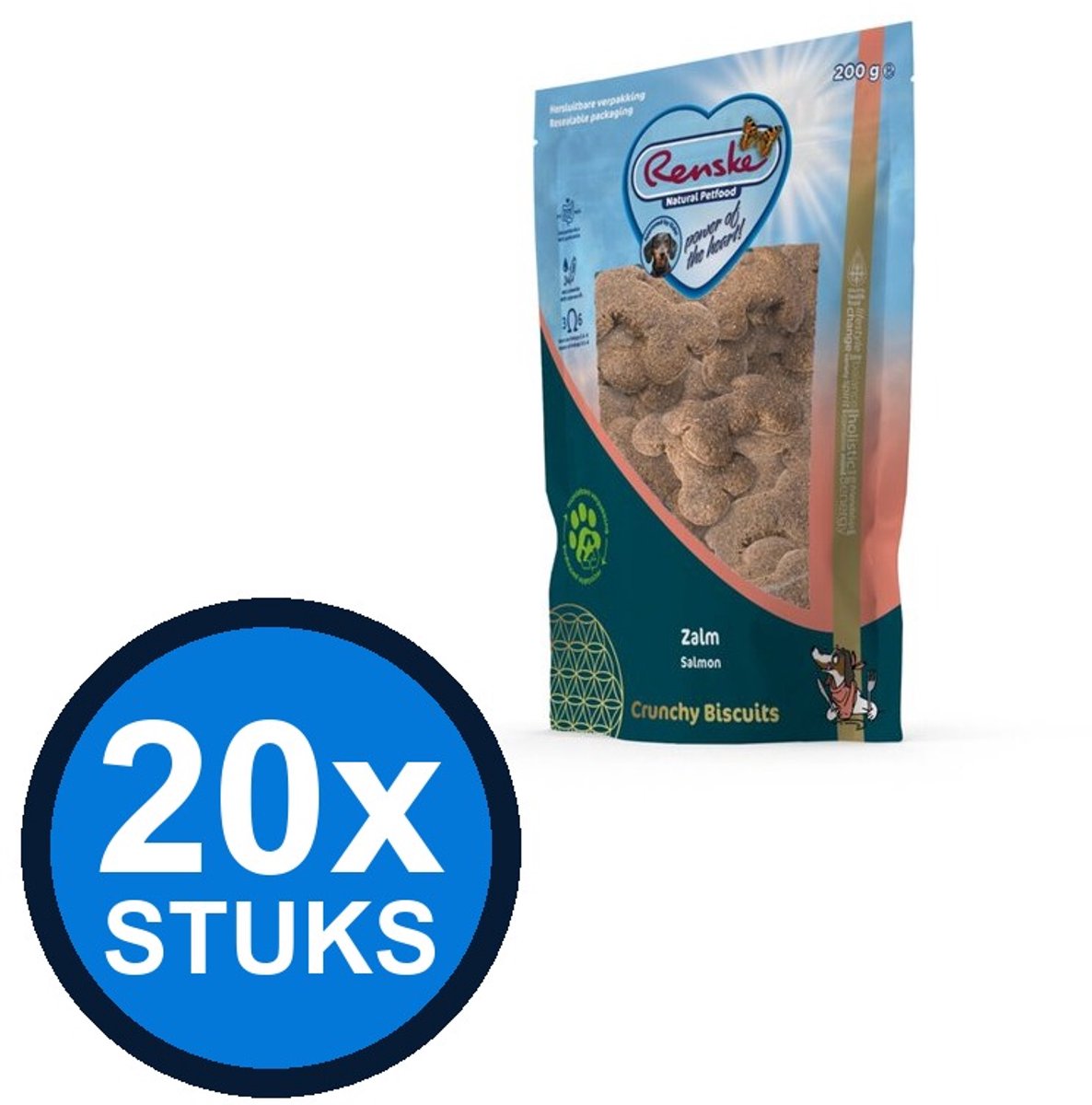 20x Renske - Gezonde beloning hond crunchy zalm 200gr - Hondenvoer Snacks - 200 g