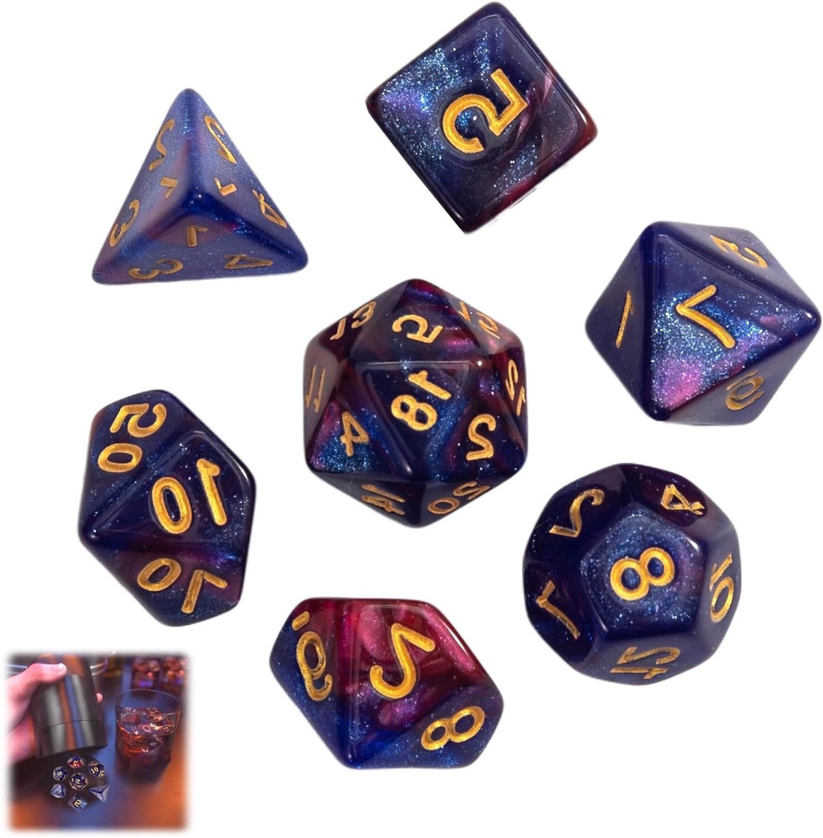 Set van 7 Polyhedral Dobbelstenen voor Rollenspellen en Bordspellen - D20, D12, D10, D8, D6, D4, Geschikt voor Dungeons & Dragons en Strategie Games