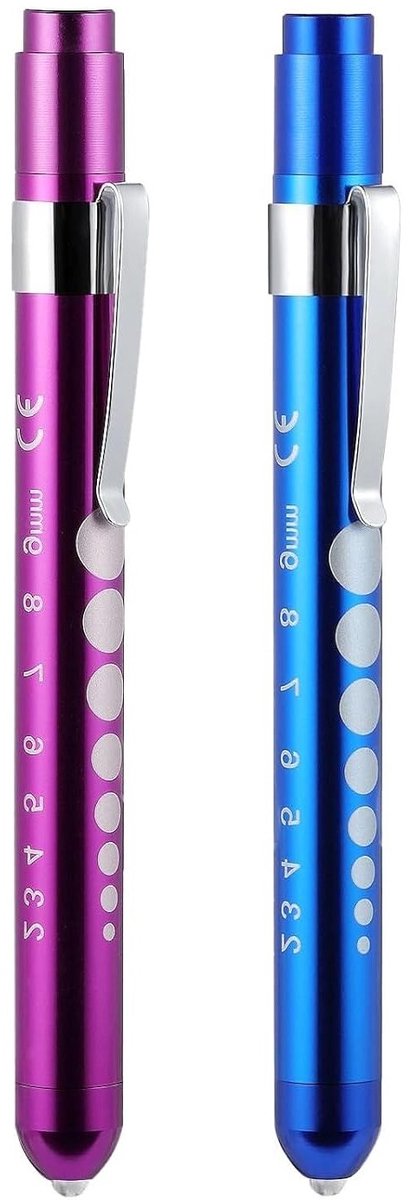 Diagnostische Pupillenlamp 2 Stuks – Herbruikbare LED Stiftlamp met Clip voor Verpleegkundigen, Artsen en Studenten, (Rood en Blauw) voor Nauwkeurige Diagnoses en Onderzoek