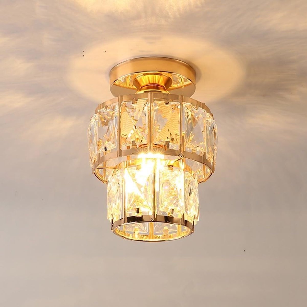 KZQ Mini Kristallen Plafondlamp - 17cm - Dubbele Laag Kristallen - E27 Fitting - Dimbaar - Voor Hal Slaapkamer En Woonkamer