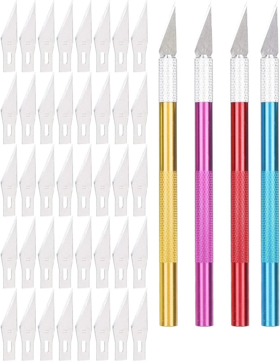 Thijox - 4 stuks Art Craft Mes Set - Precision Snijgereedschap met 40 Snijmessen voor Stempels en Papiersnijden - Ideaal voor Hobby, Creatief Werk en