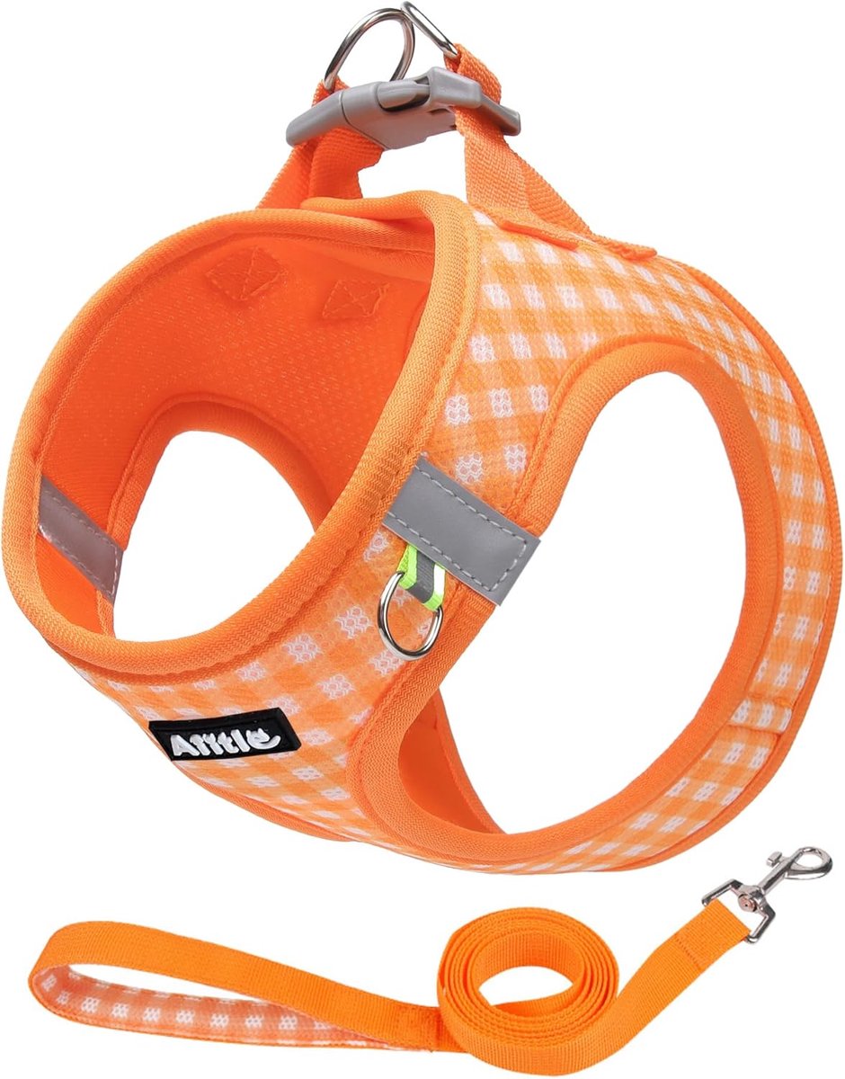 SnelShoppen - Ademend Mesh Hondentuig No Pull Vest met Reflecterende Band, Verstelbaar Buiten tuig voor Kleine en Middelgrote Honden, Oranje, M