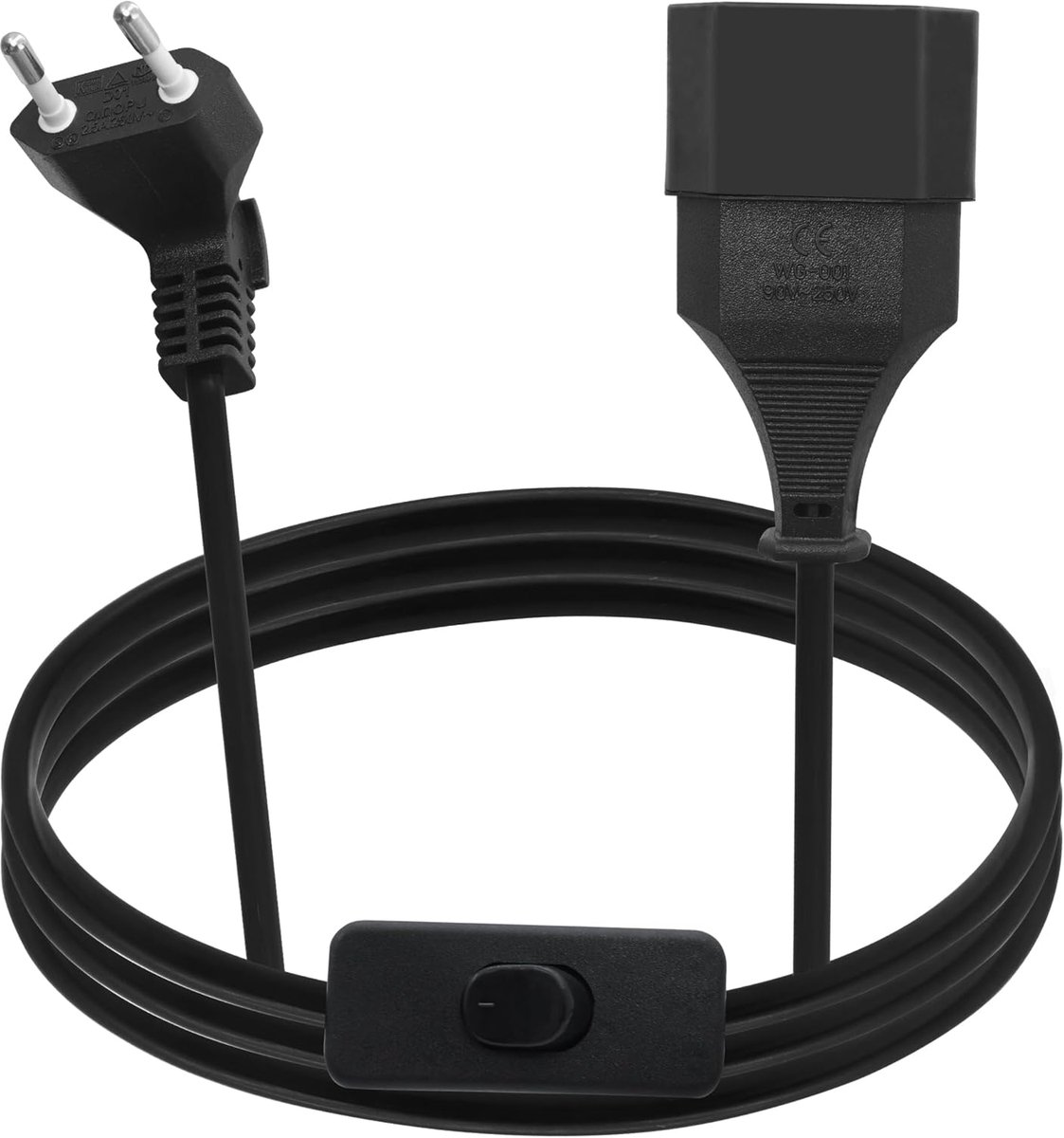 SnelShoppen - Extension Kabel Euro Plug 90 Graden met Schakelaar, Korte Type C Stekker, 2.5A 250V, Geschikt voor TV, Computer, Monitor, Projector, Hui