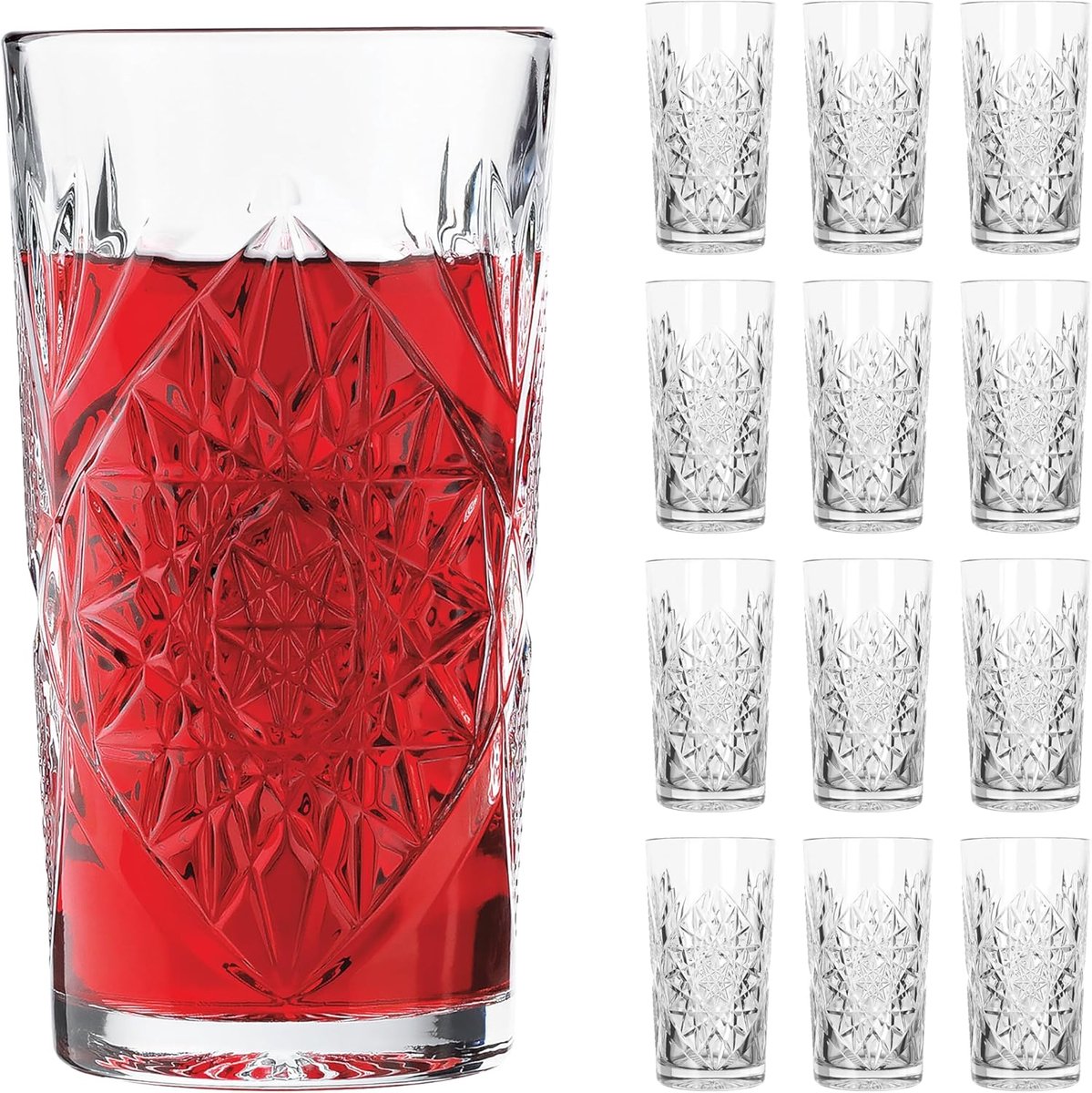SnelShoppen - Set van 12 HOBSTAR Drinkglazen/Cocktailglazen 473 ml - Duurzaam en Stijlvol Glaswerk voor Feest, Keuken, Camping en Tuin
