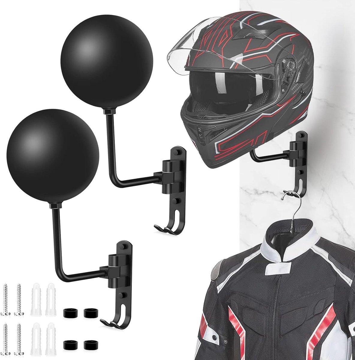 SnelShoppen - Jeebel Helmhouder Motorhelm Wandbeugel 180° Rotatable met Dubbele Haak voor Decoratieve Display van Motorfiets en Fietsenhelmen - Sterk