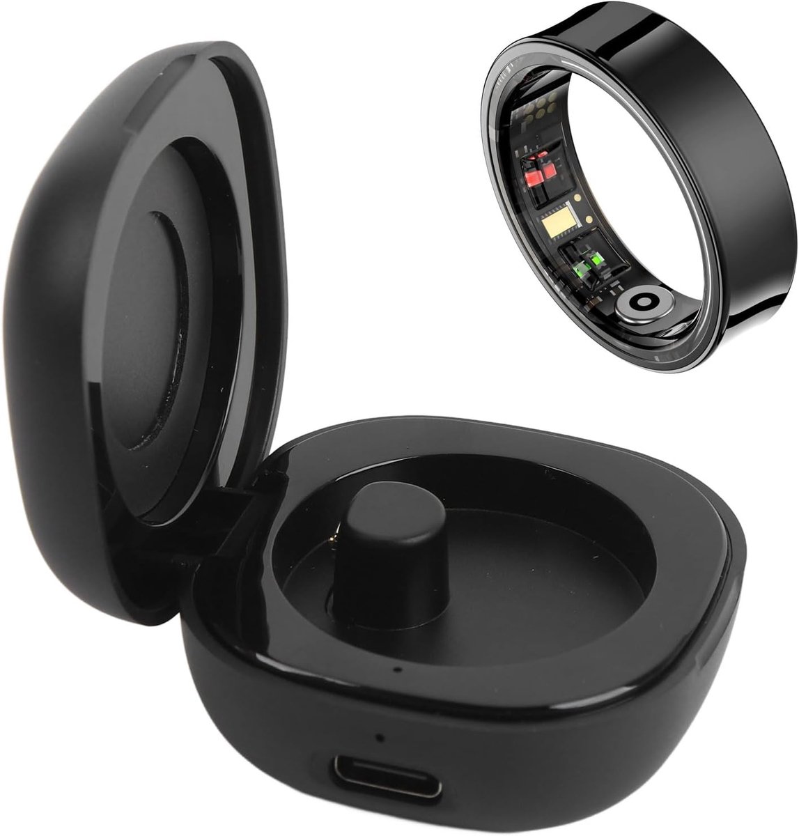 SnelShoppen - Smart Ring Oplader, Draadloze Oplaadbox met Magnetische Poort, Draagbare 200mAh Accu, Tot 10x Opladen voor R02 R03 R06 R11M R8 H01 R02 S