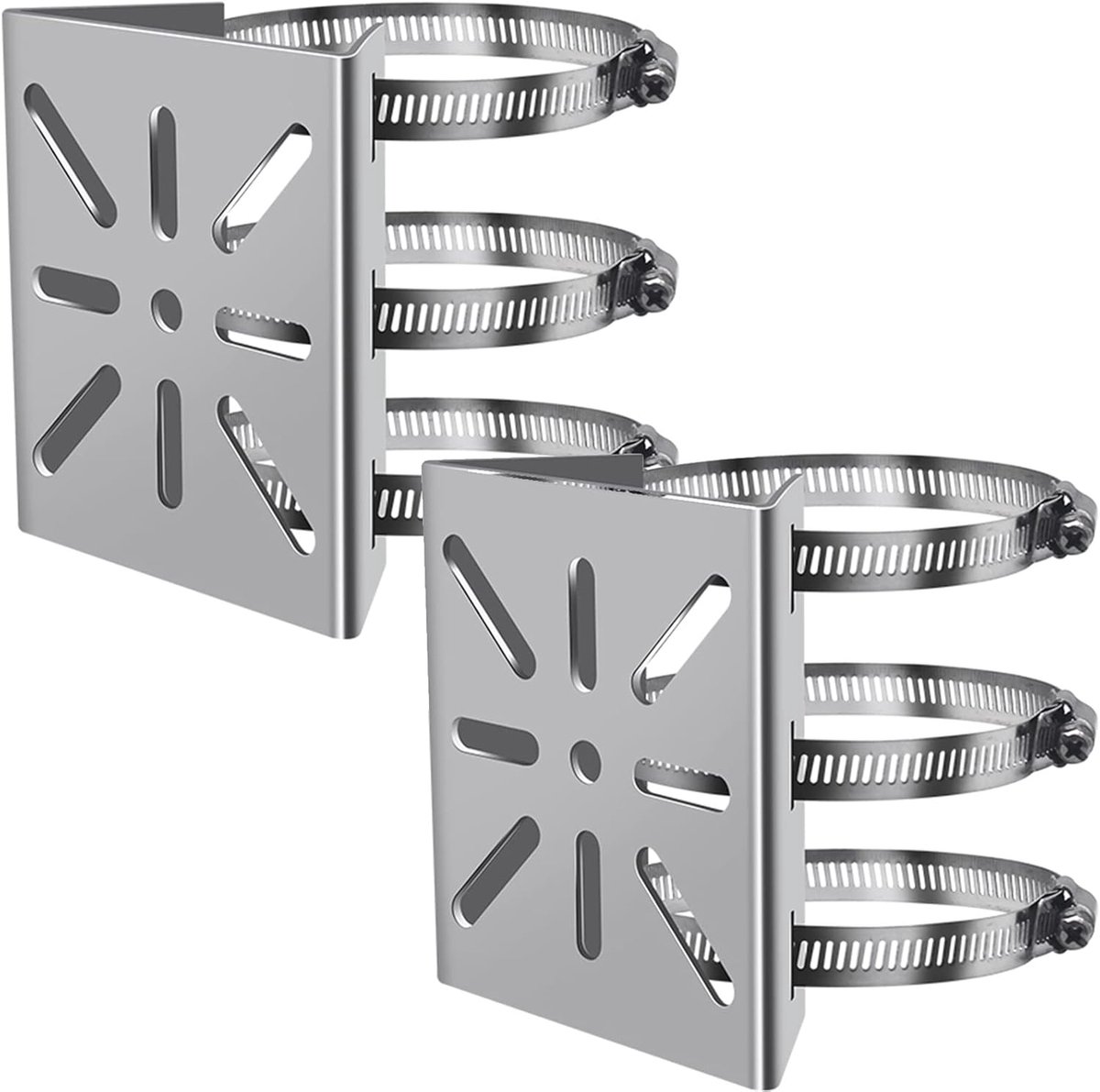SnelShoppen - 2PACK Vertical Pole Mount voor Beveiligingscamera, RVS Montagehoekbeugel met 3 Loopbuis Klemmen, Geschikt voor CCTV Camera's, LED Wand/S