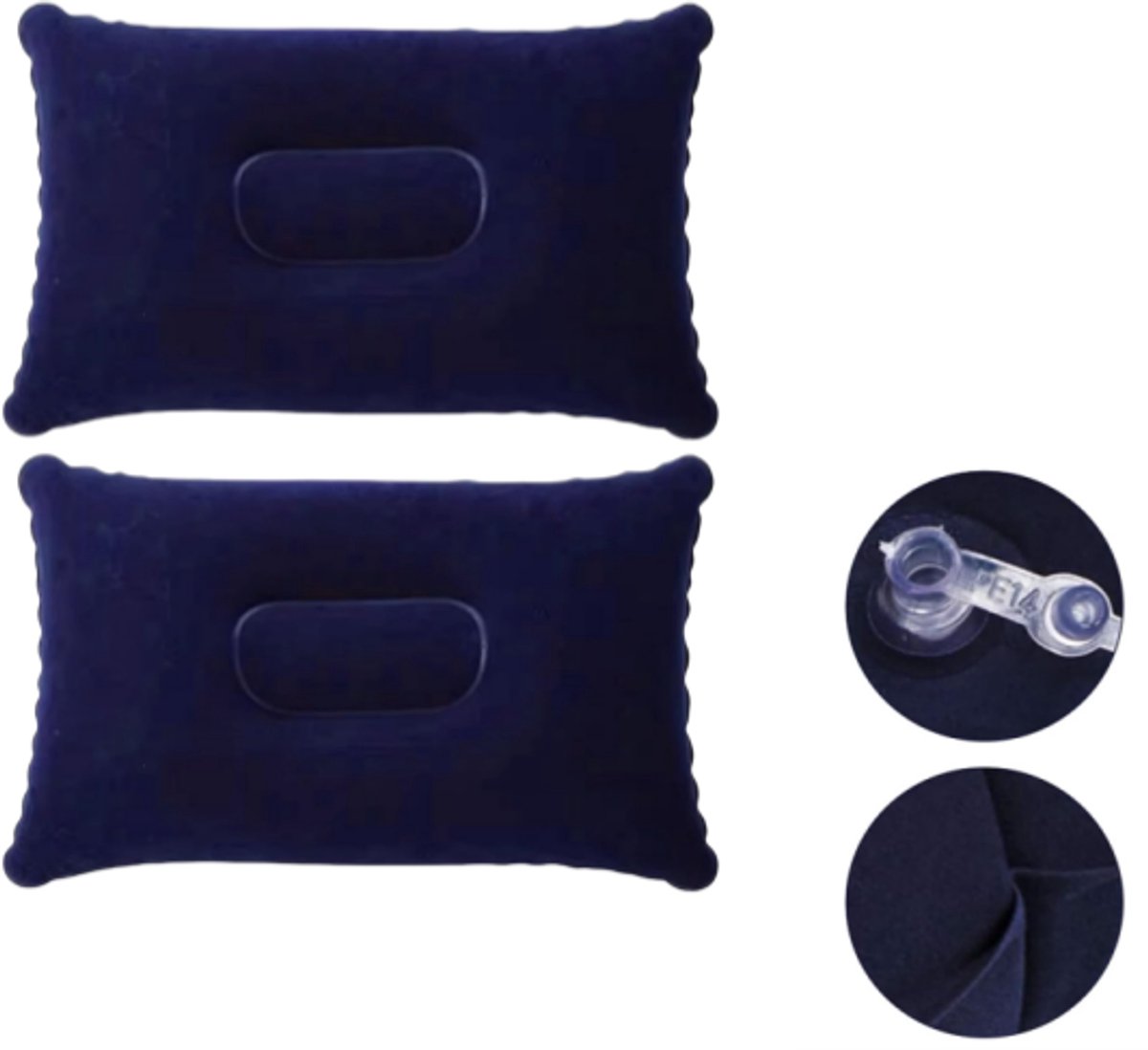 Reiskussen - Ultralicht kussen - Campingkussen - Draagbaar - Opblaasbaar - Geschikt voor kamperen, wandelen en andere buitenactiviteiten - Set van 2 - 34*22 cm - Donkerblauw