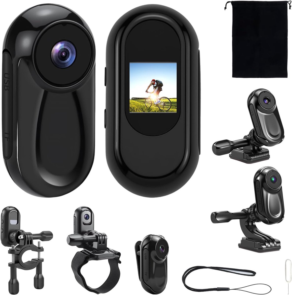 SnelShoppen - Mini Action Cam 360° - Portable HD 1080p Sportcamera met 0.85 inch Display - Multifunctionele Mini Body Camera voor Helm, Huisdier, Moto