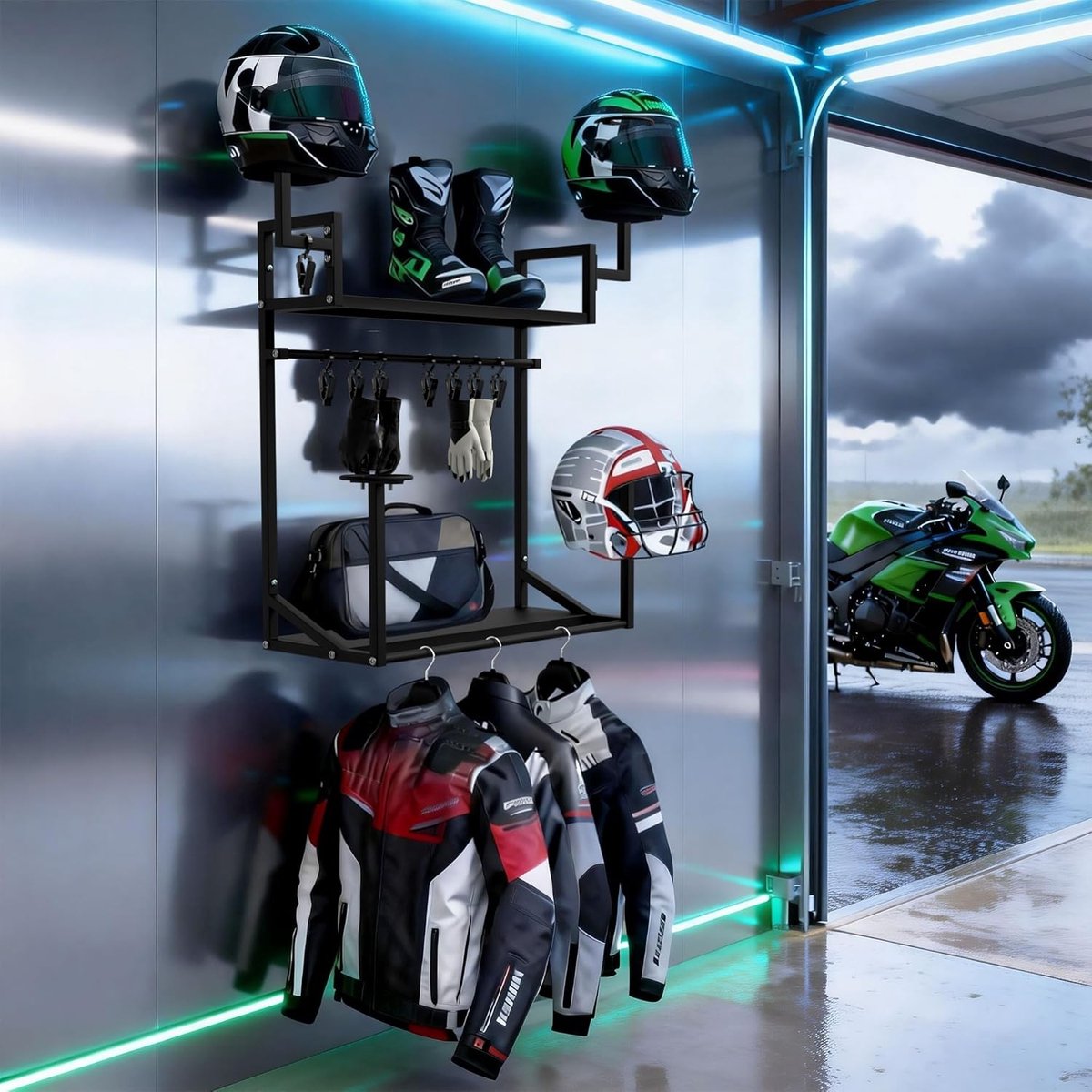 SnelShoppen - 5 in 1 Helmet Holder - Stevige Wandhouder voor Motorhelmen, Voetbalhelmen, Stalen Constructie, 8 Haken, Roestvrij en Corrosiebestendig