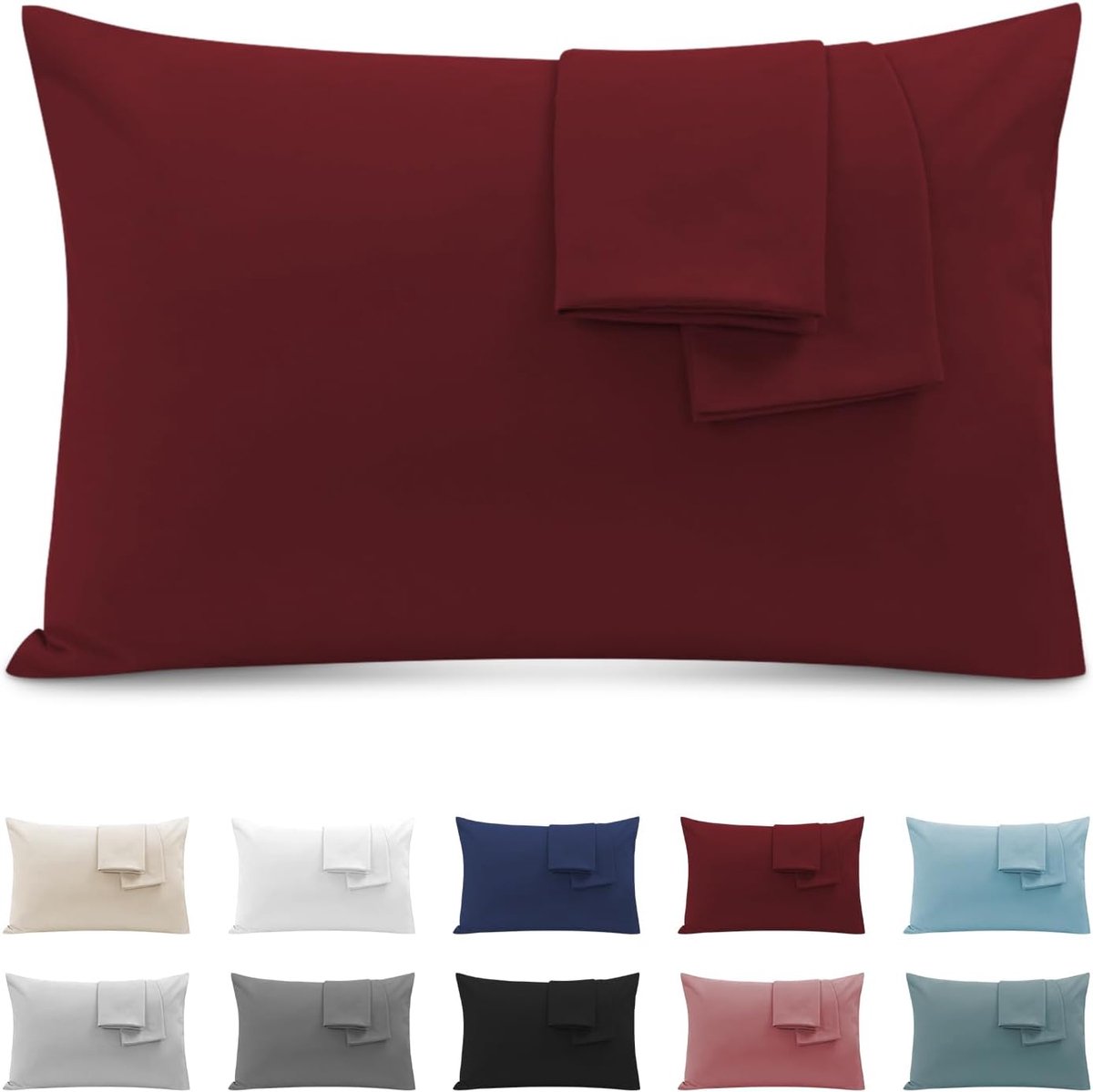 SnelShoppen - Set van 2 Kussenhoezen voor Tweepersoonsbed 50x90 cm, Microfiber 110GSM, Hypoallergene en Ademend, Burgondisch met Onzichtbare Rits