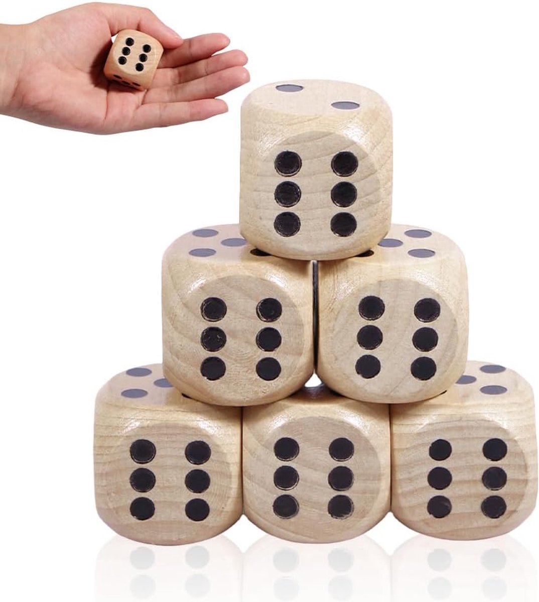SnelShoppen - 6 Stuks 30 mm Houten Dobbelstenen - Premium Wiskunde Accessoires van Natuurlijk Hout voor Onderwijs en Spelletjes