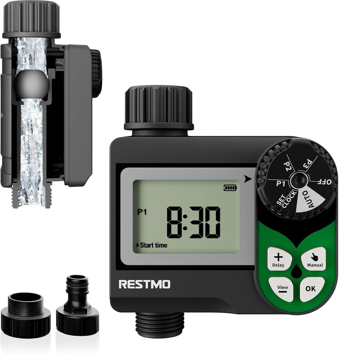 SnelShoppen - 1 Zone Irrigatiecomputer met Kogelkraan, Weekschema voor Tuin, Buiten, Automatische Besproeiing, Waterbeheer, Tuinaccessoires, Tuinonder