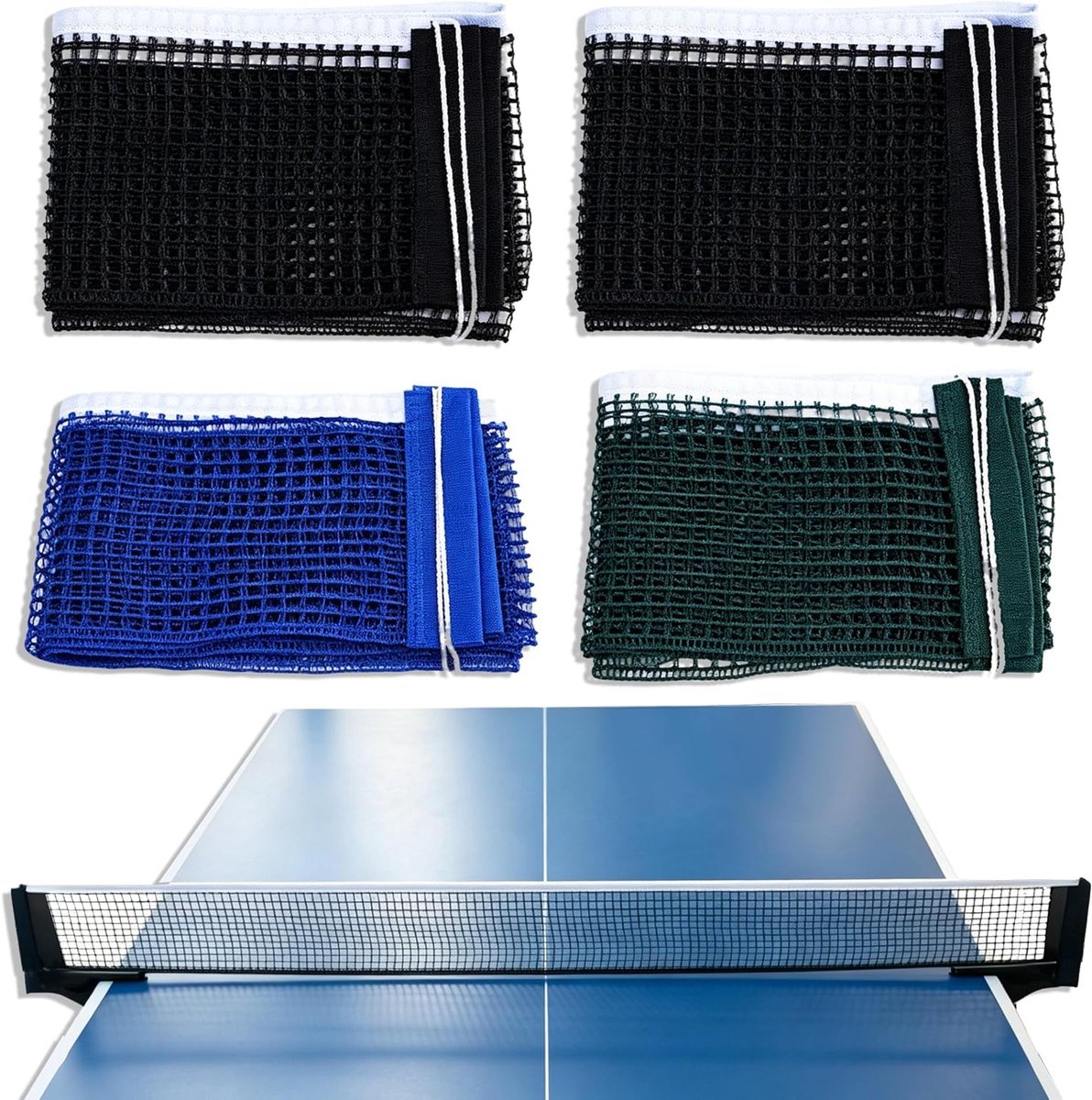 Verstelbaar tafeltennisnet van 180 x 15 cm, 4-delige set voor binnen en buiten, duurzaam polyester net voor optimale speelervaring
