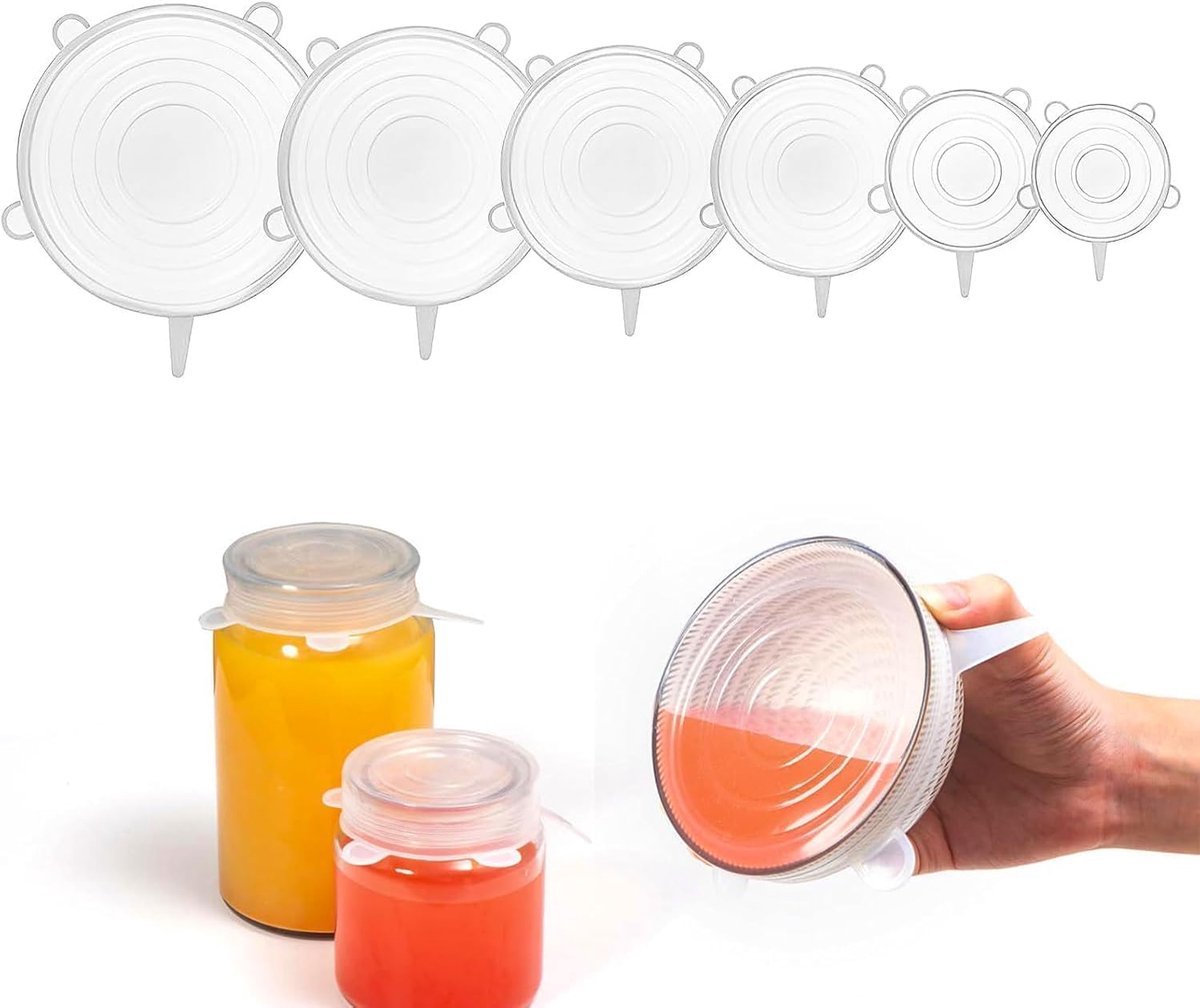 SnelShoppen - Set van 6 Stretchy Silicone Lids, Herbruikbaar, Universeel, Uitbreidbaar, 6 Verschillende Maten voor Bakjes, Bekers, Dozen, Keukenaccess