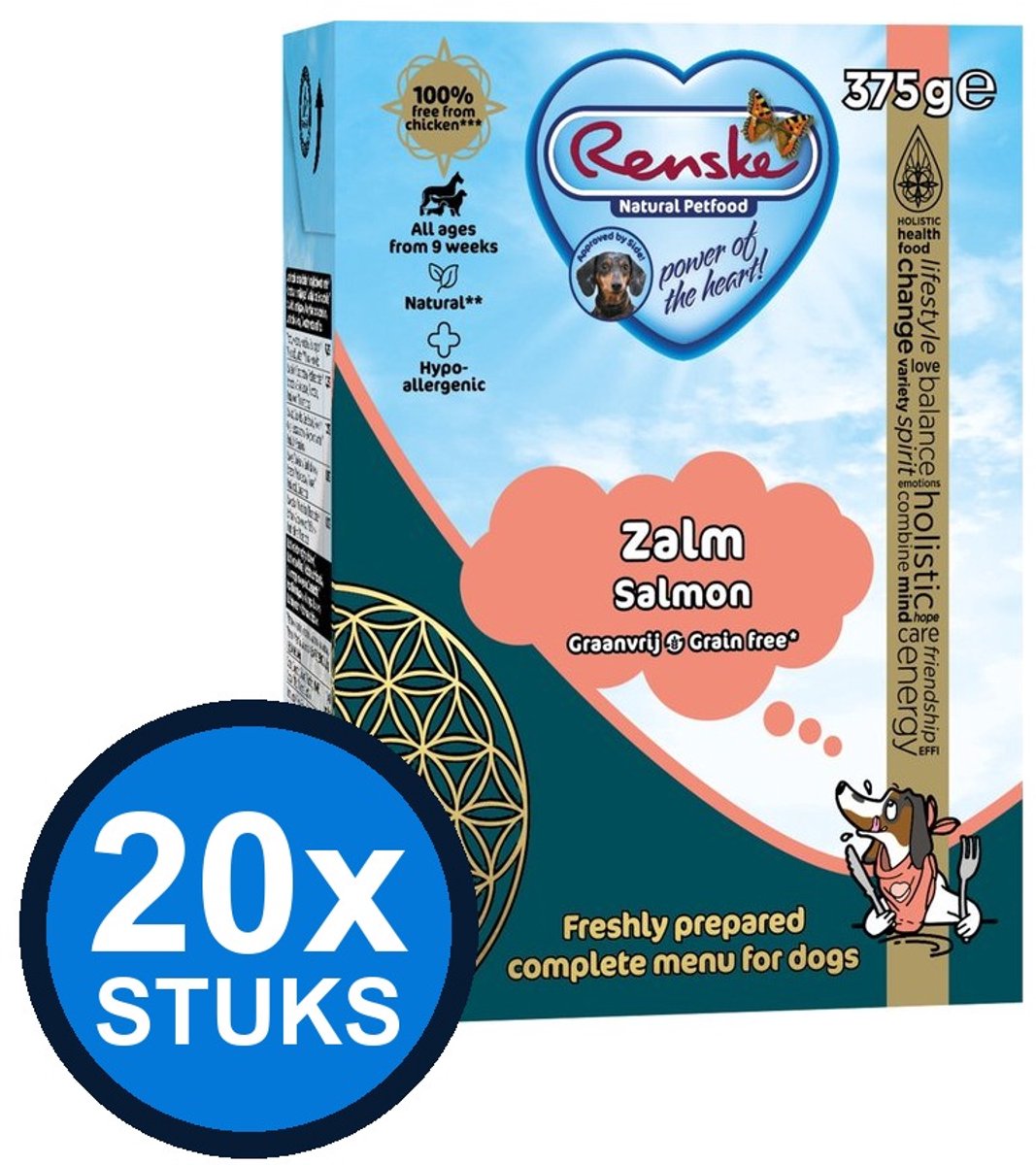 Renske Renske - Vers zalm graanvrij - tetra 375gr - Hondenvoer Natvoer - 375 g