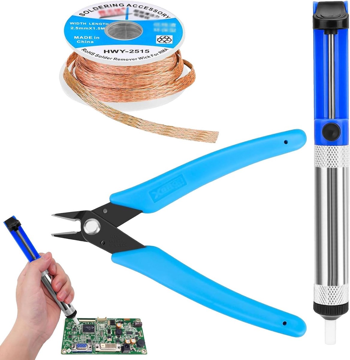 SnelShoppen - Desoldering Pump, Desoldering Wick, Solder Accessories Set, Micro Shaving Wire Cutter, Soldering Tools, 3 delige DIY Kit voor Elektronic