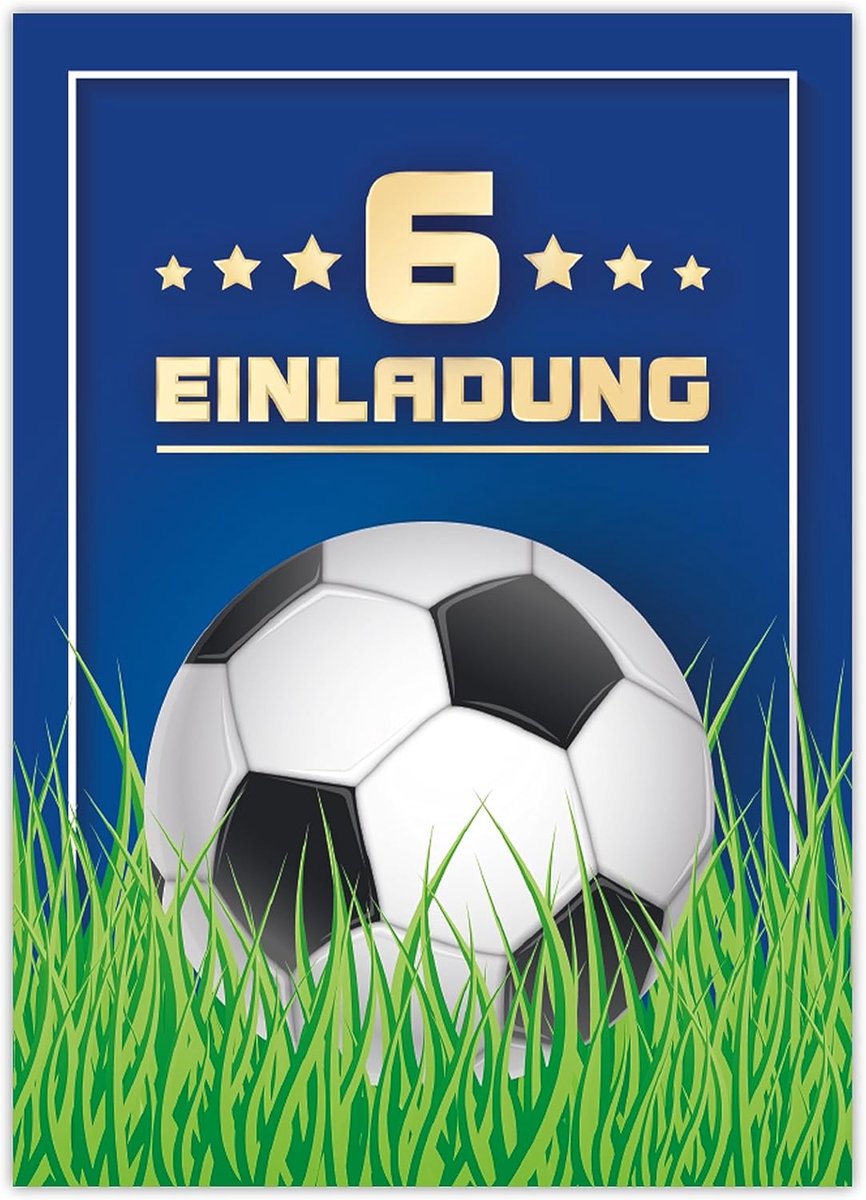 SnelShoppen - 12 Uitnodigingskaarten Kinderen Verjaardag - Voetbaltoernooi - Blauw - 10,5 x 14,8 cm - Perfect voor Jongens en Meisjes - Feestuitnodigi