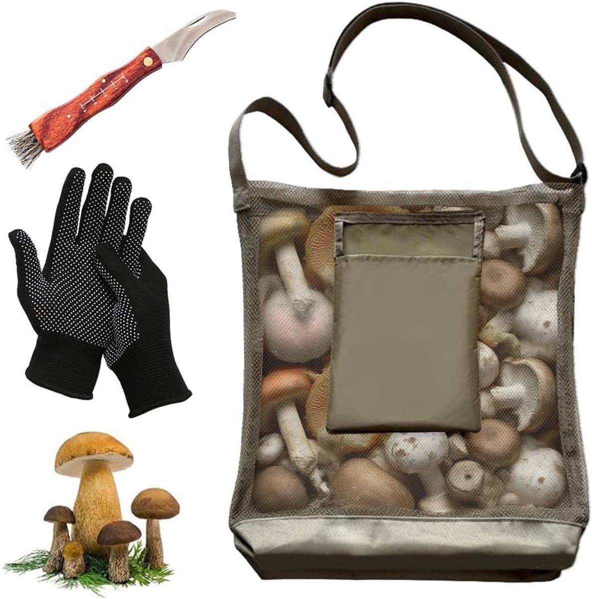 Opvouwbare Paddenstoelenverzamelaar, Grote Capaciteit Mesh Tas voor Fruit Plukken en Bushcraft, Olijfgroen