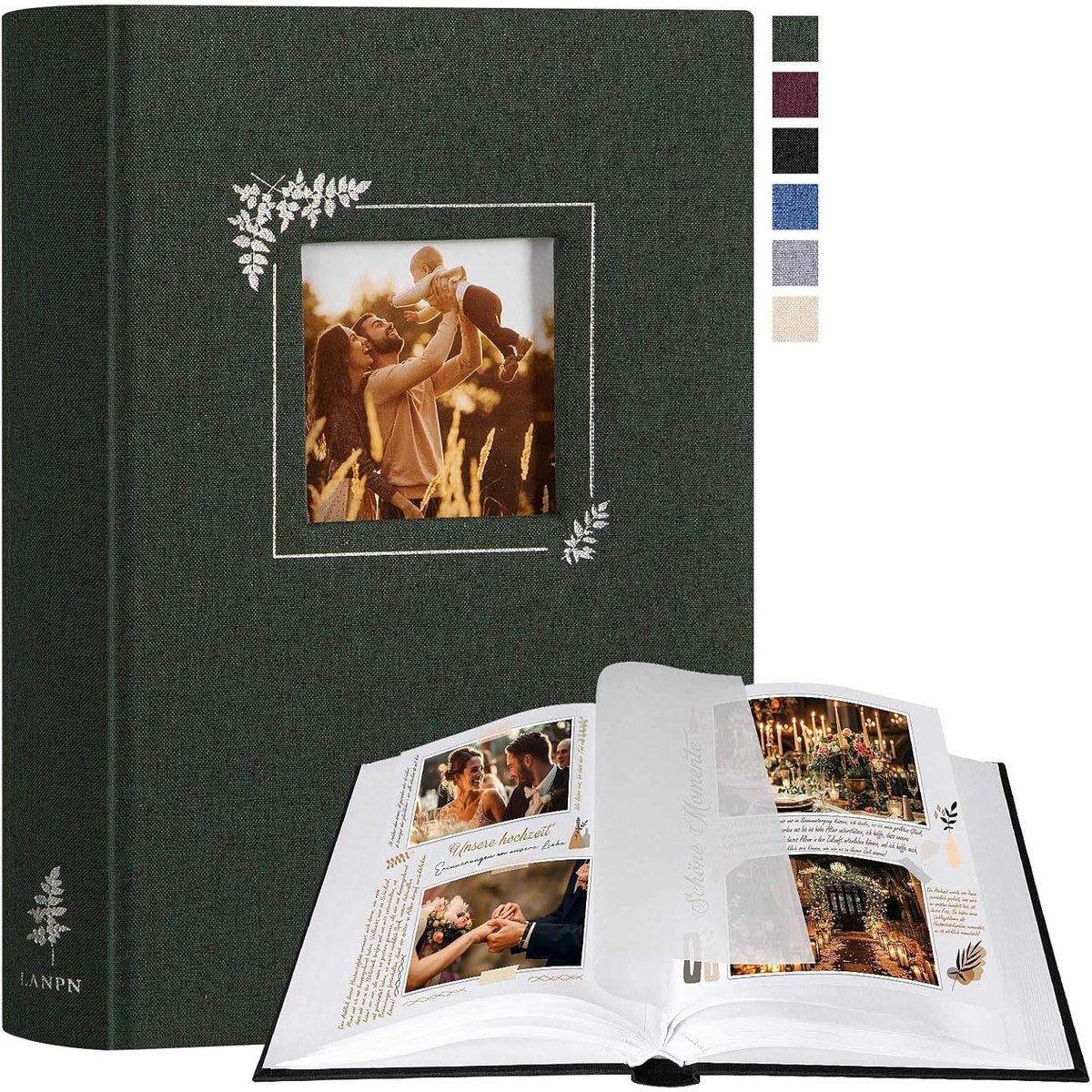 SnelShoppen - Foto Album DIY Design met Raam, Klein Linnen Foto Boek voor 60 Witte Pagina's, Geschikt voor 9x13cm, 10x15cm, 13x18cm Foto's (19x27cm, G