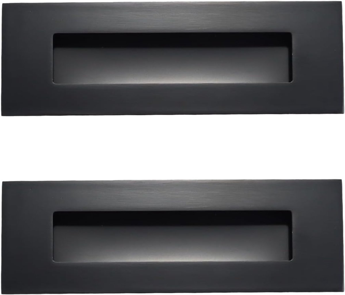 SnelShoppen - 2 Stuks RVS Glijdende Deurhandgrepen - Ingezette Vinger Trekhandgrepen, Roestvrij Staal, Zwart Mat, 150x50mm, Voor Binnen en Buiten