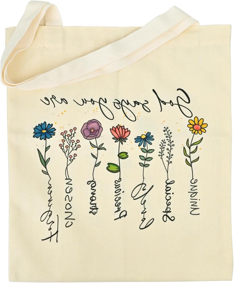 Stijlvolle Canvas Schoudertas met Bloemenprint, Herbruikbare Winkeltas voor Vrouwen, Moeders en Vrouwen, Beige en Dubbelzijdig Ontwerp