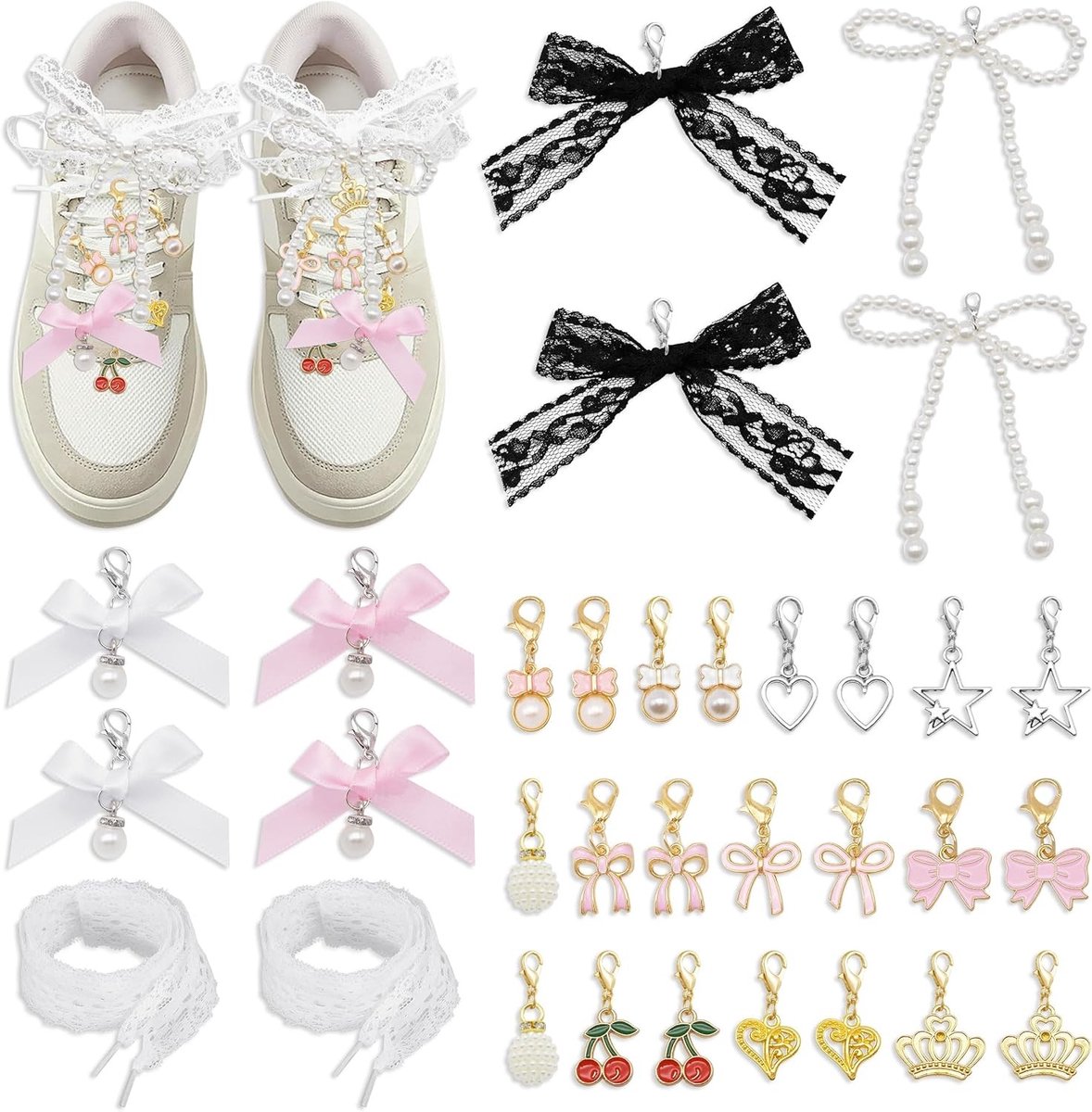 Schoenveters Charms 32 Stuks - 16 Stijlen - Met Parels - Voor DIY Schoenen en Accessoires - SnelShoppen