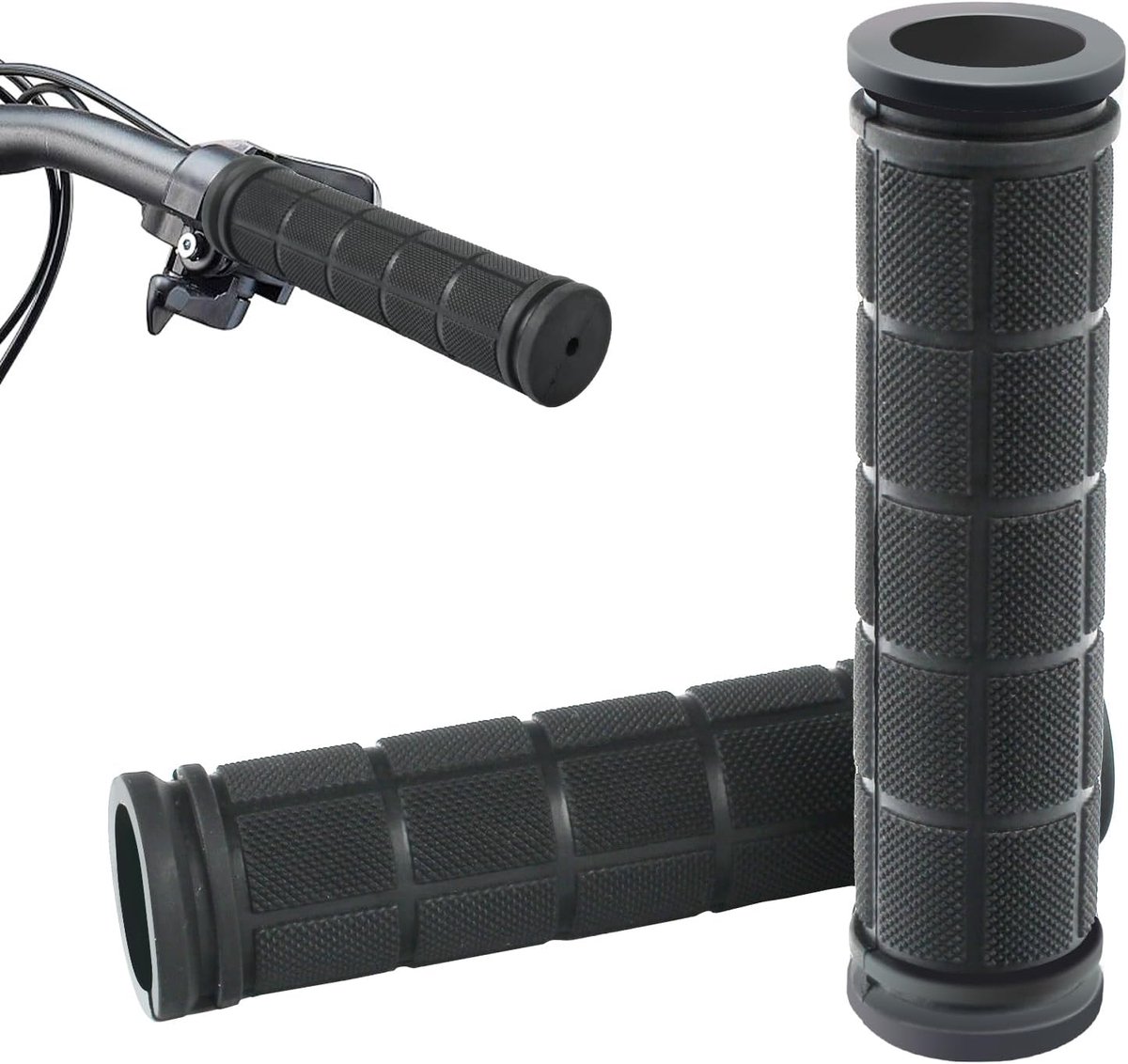 SnelShoppen - 117mm Zwarte Weerbestendige Rubber Fietshandvatten, 22mm Comfortabele Schokdempende Mountainbike Grips, Antislip Ergonomische Fietshandv