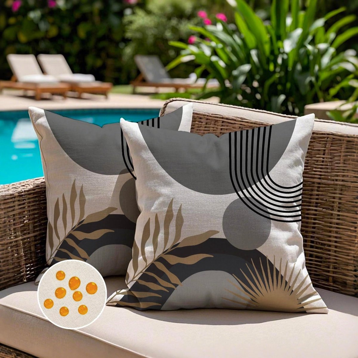SnelShoppen - Morandi Outdoor Kussenhoezen Waterdicht 50 x 50 cm Modern Grijs Boho Minimalistisch Set van 2 met Tropische Bladeren voor Woonkamer Tuin