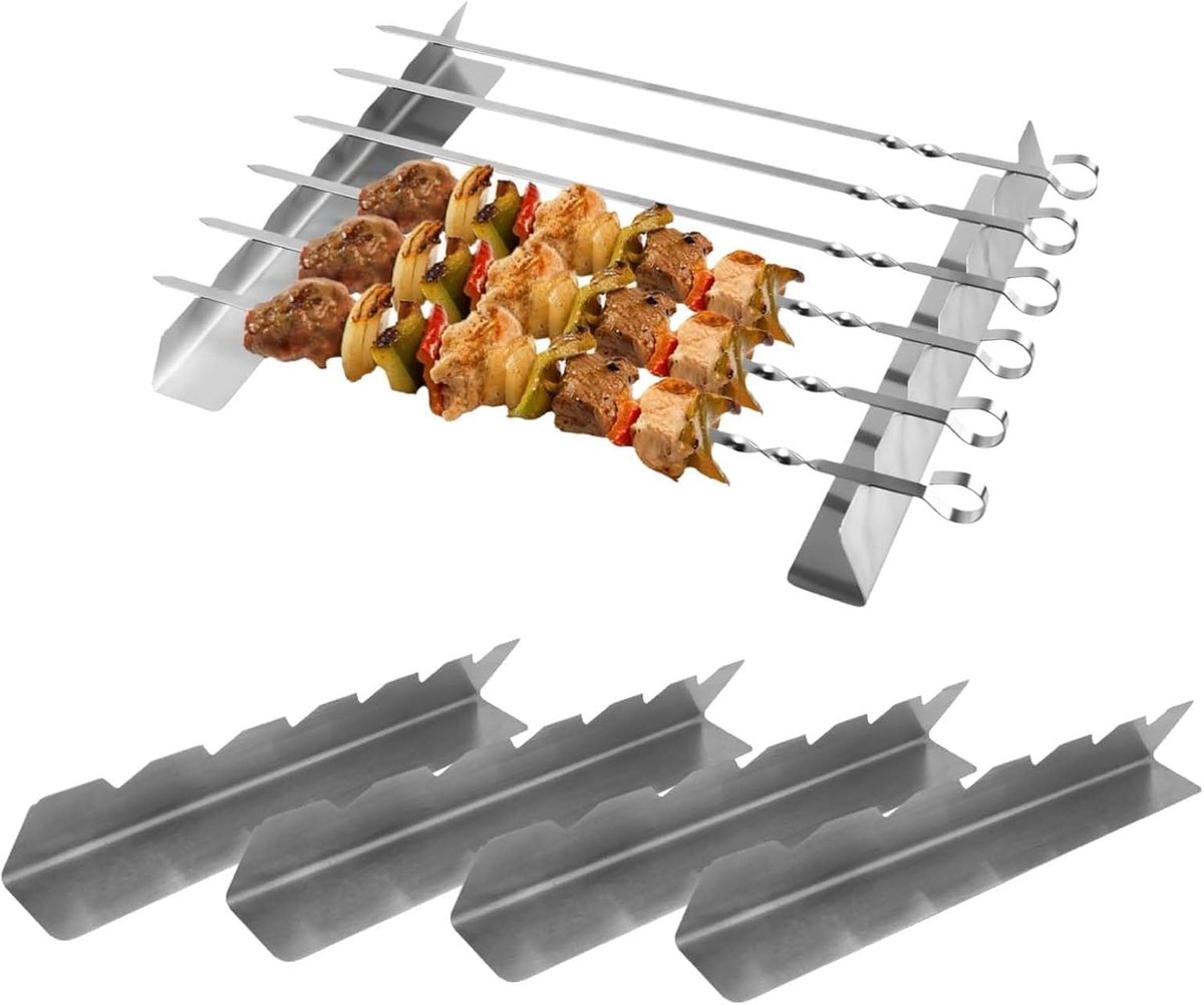 SnelShoppen - 4 Rvs Grill Spies Houder, 30 cm Lang, Stevige Spieshouder voor Gas- en Houtskool Grill, Perfect voor Tuin, Feest en Camping