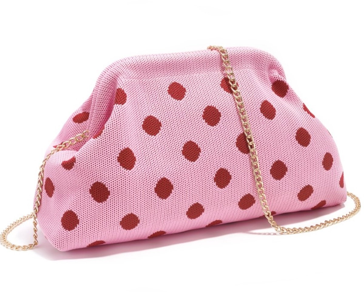 Tasje knipsluiting - Roze met rode stippen - Klassiek kniptasje - 30 x 23 Centimeter - Damesdingetjes