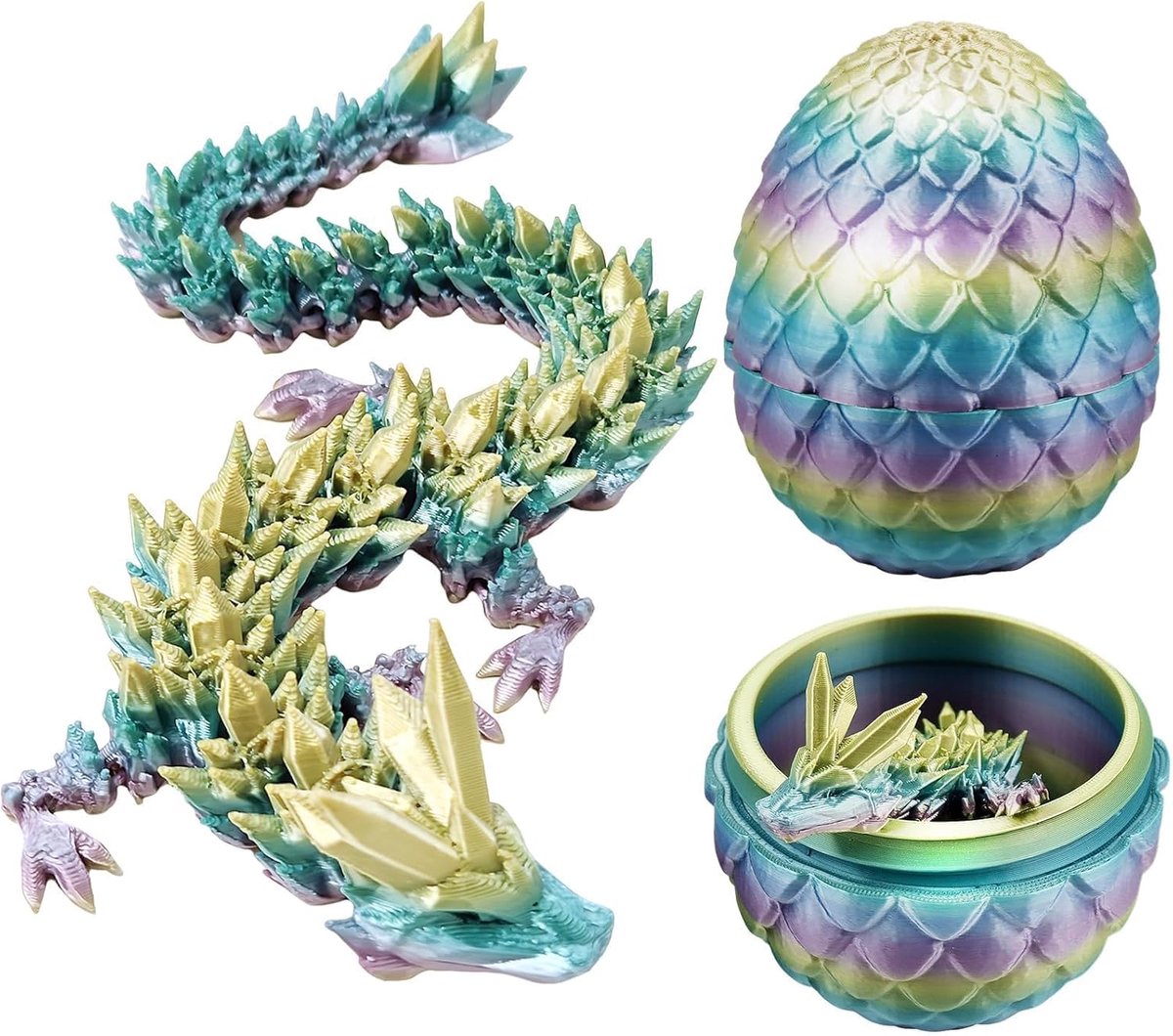 SnelShoppen - 3D Geprinte Draak Eitje met Beweegbare Draak, 13 cm Draak Eitje + 30 cm Kristal Draak, Collectible Draak Speelgoed voor Kinderen en Volw