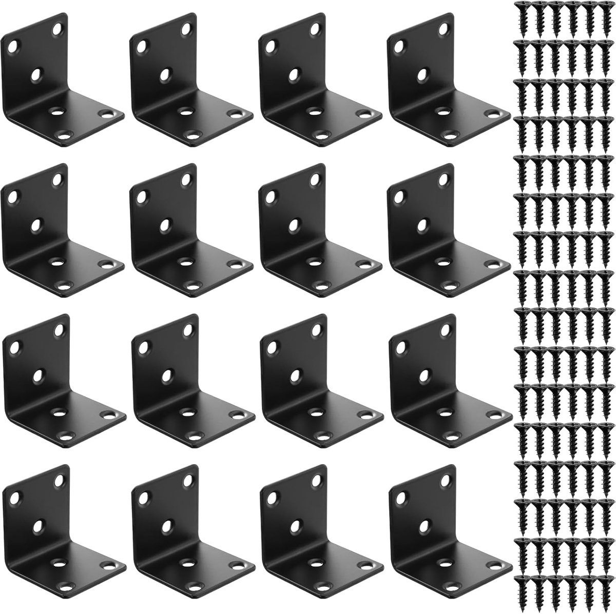 SnelShoppen - L-vormige Hoekbeugels Set van 16 Stuks, 90 Graden Metaal Hoeksteunen, Voor Hout, Pre-Gedrilde Hoekbeugels, Sterke Ondersteuning voor Meu