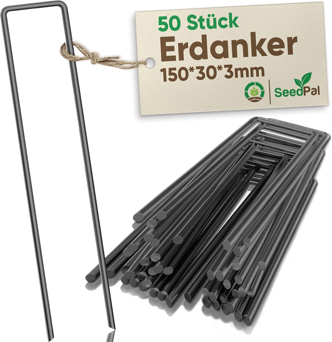SnelShoppen - SeedPal Stalen Fixeerpinnen (50 stuks) – Perfect voor Mulch, Tuintextiel, Netten en Roosters – 150 mm lang, 25 mm breed, 3 mm diameter